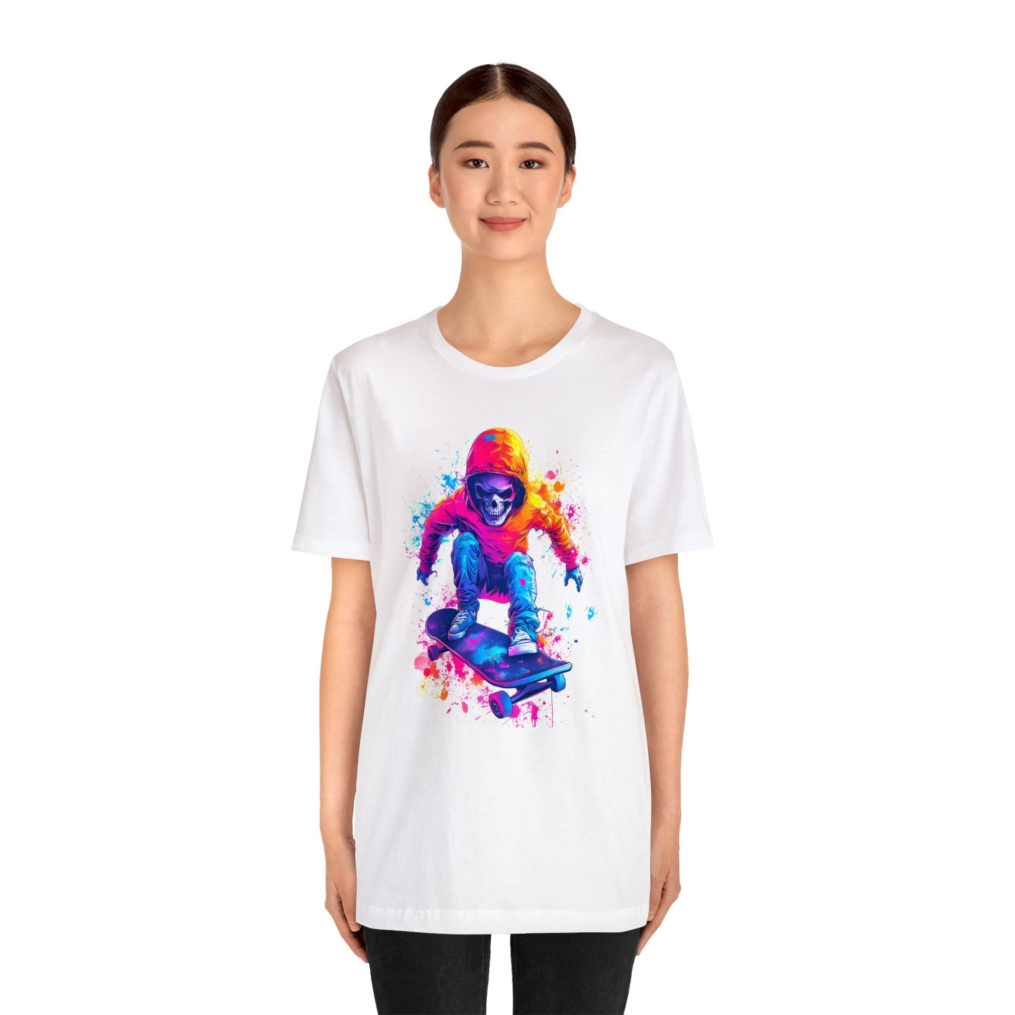 Paint the Town (and the Grind): Unleash Your Creativity with This Colorful Skateboarder Unisex Jersey Short Sleeve Tee