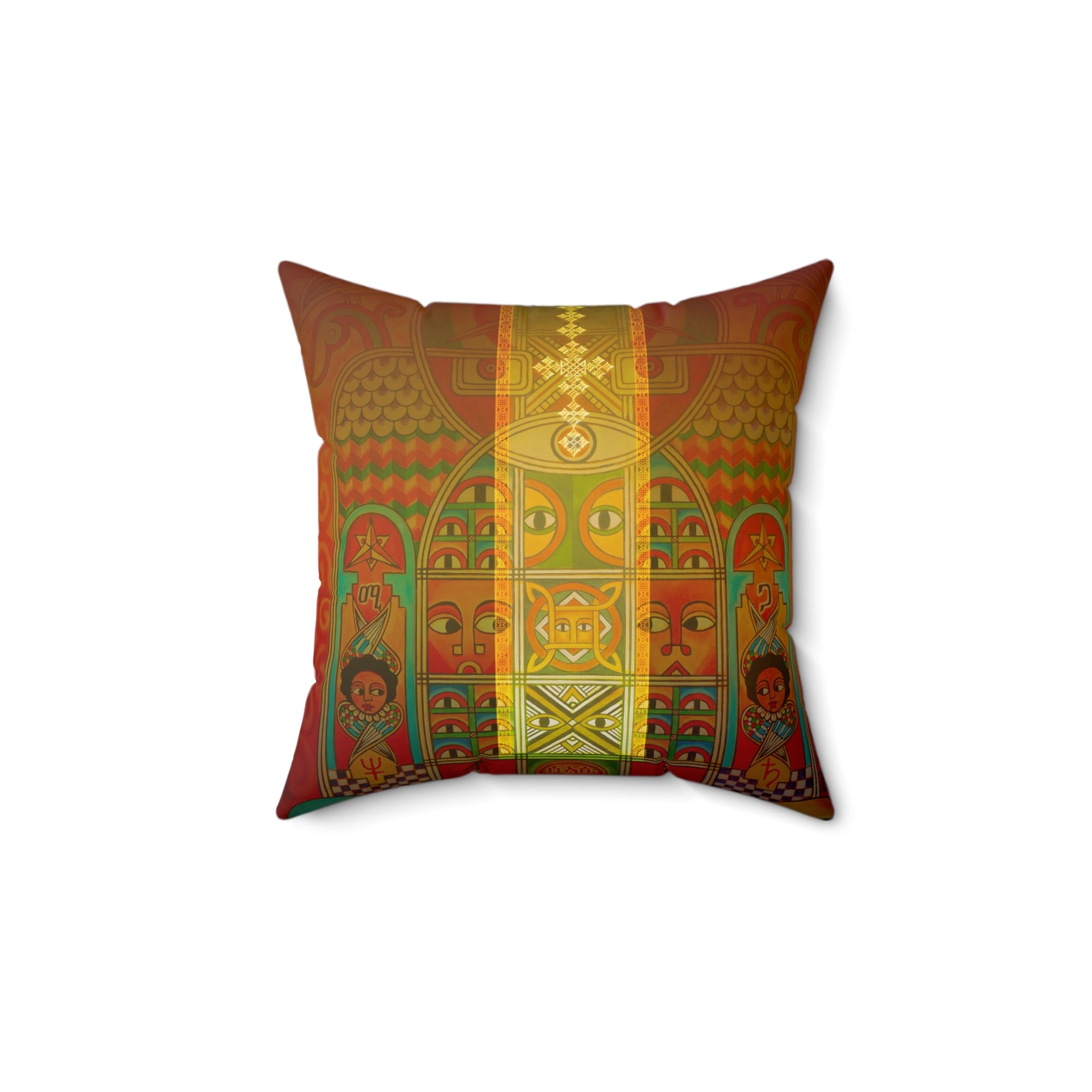 Ethiopian Orthodox Tewahedo Church Painting: Spun Polyester Square Pillow