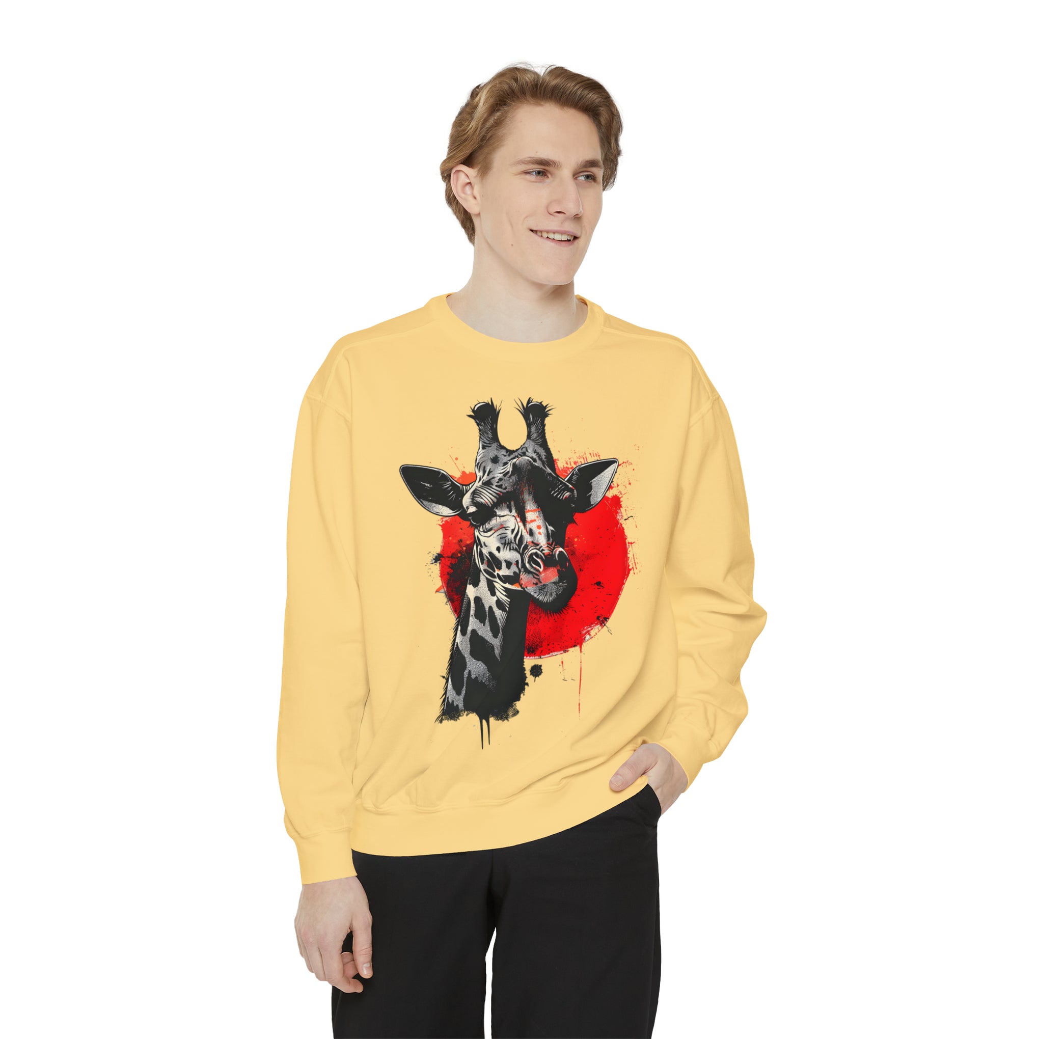 Sunshine Smiles: Embrace the Kawaii Charm of This Contoured Giraffe Sweatshirt