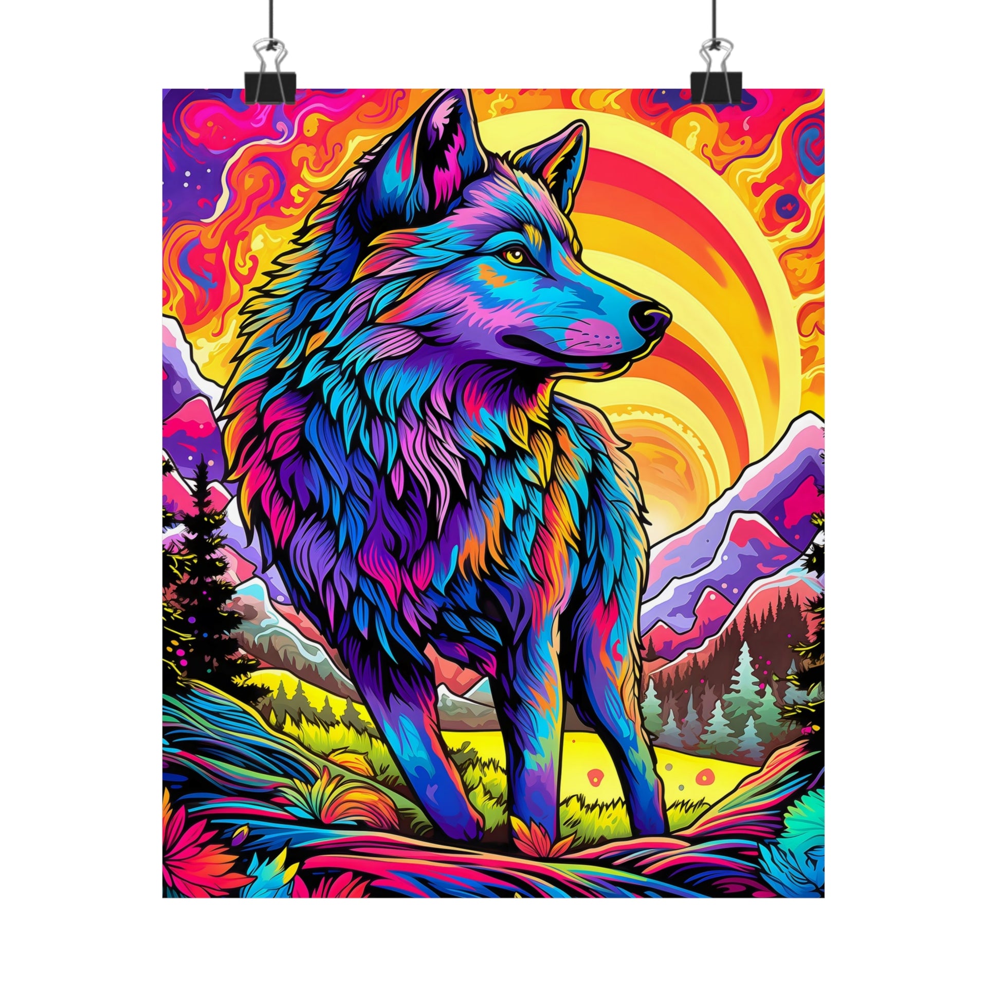 Embrace the Wild: Vintage Wolf Psychedelia Matte Posters