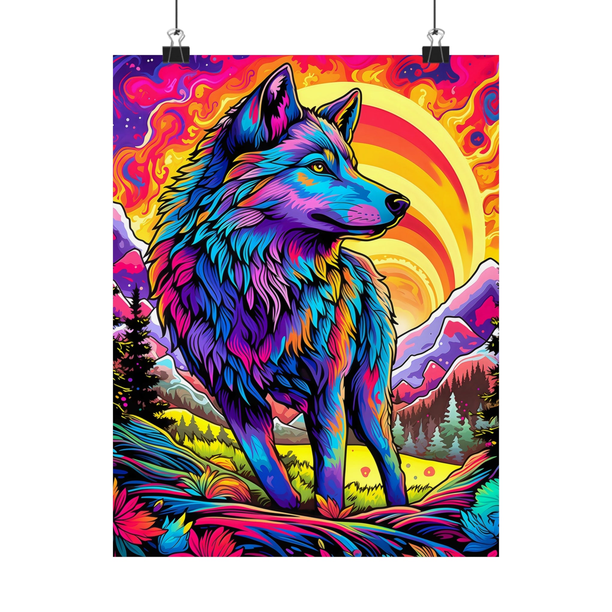 Embrace the Wild: Vintage Wolf Psychedelia Matte Posters