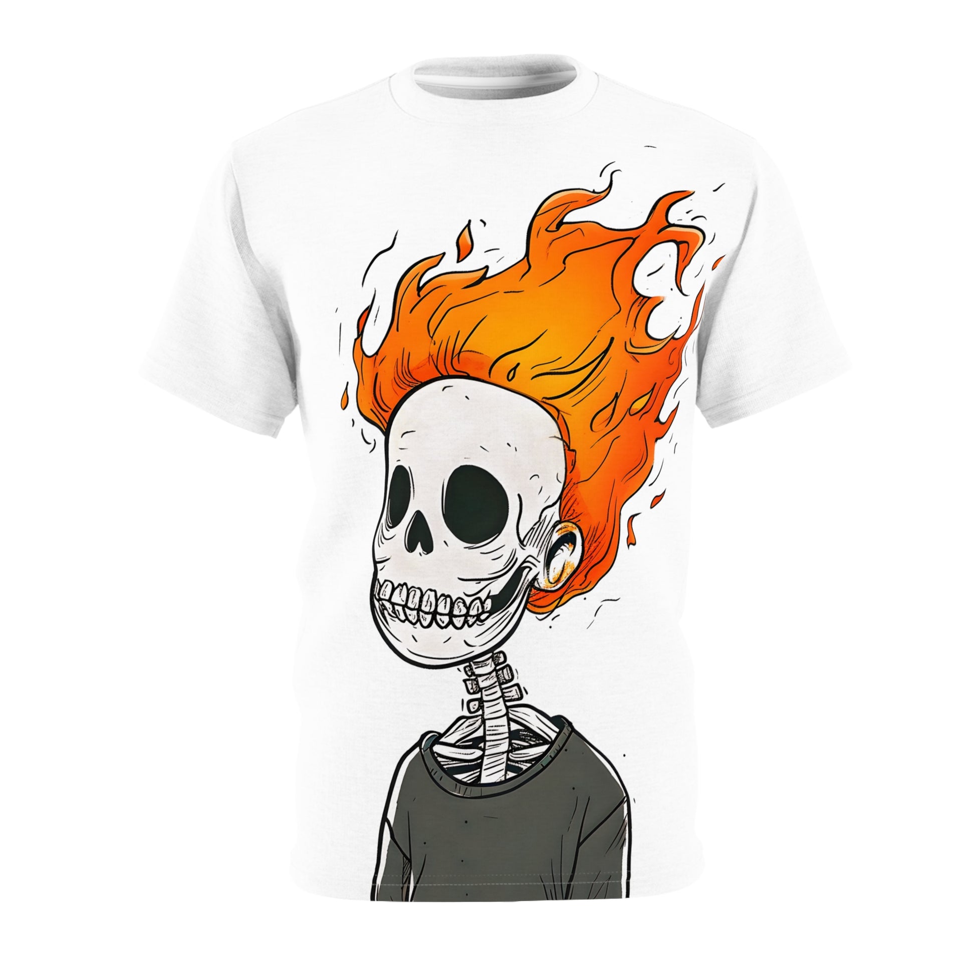 Bone Appetit! Flamed Skull Skeleton Tee - Spooky & Sweet Unisex Cut & Sew Tee (AOP)