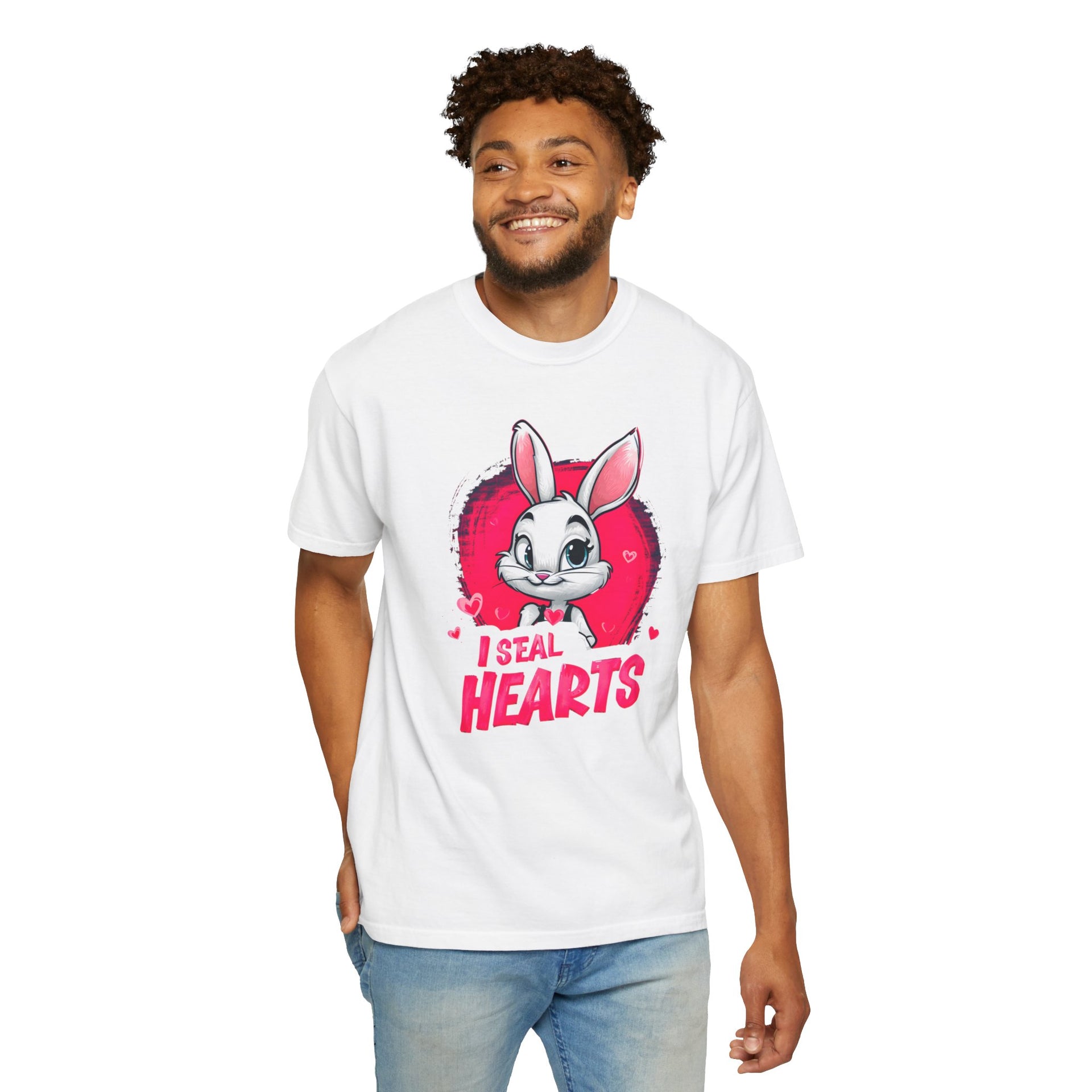 Hop to It, Heartbreaker: This Bunny Steals Smiles, Not Hearts | Valentine's Day | Unisex Garment-Dyed T-shirt