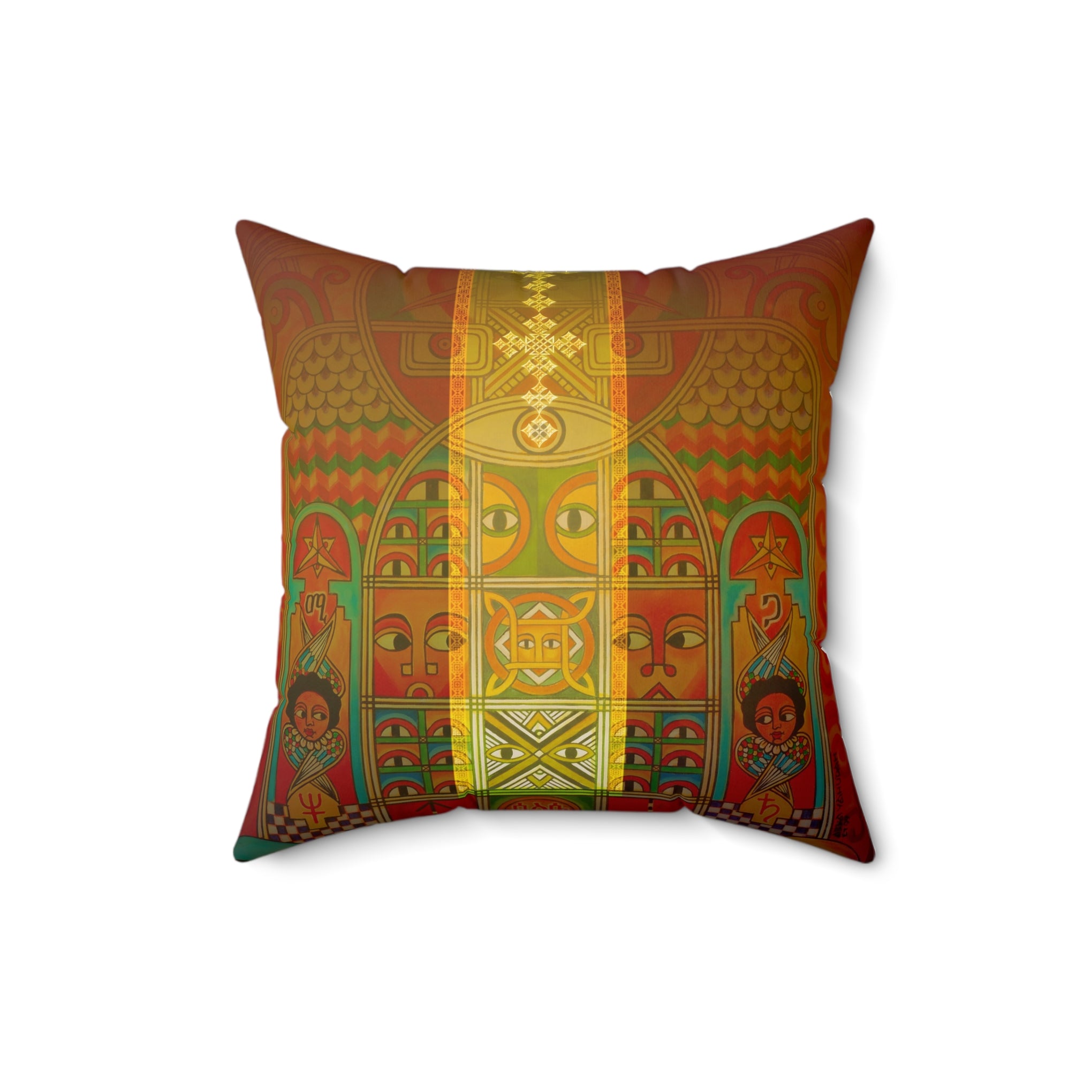 Ethiopian Orthodox Tewahedo Church Painting: Spun Polyester Square Pillow