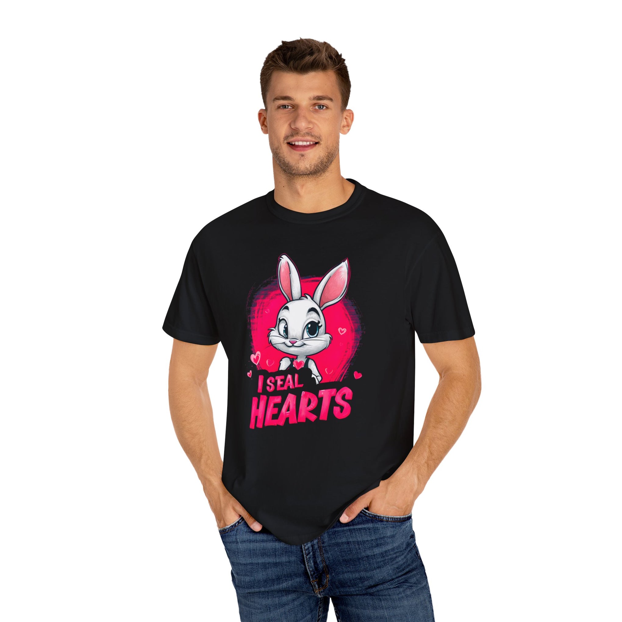 Hop to It, Heartbreaker: This Bunny Steals Smiles, Not Hearts | Valentine's Day | Unisex Garment-Dyed T-shirt