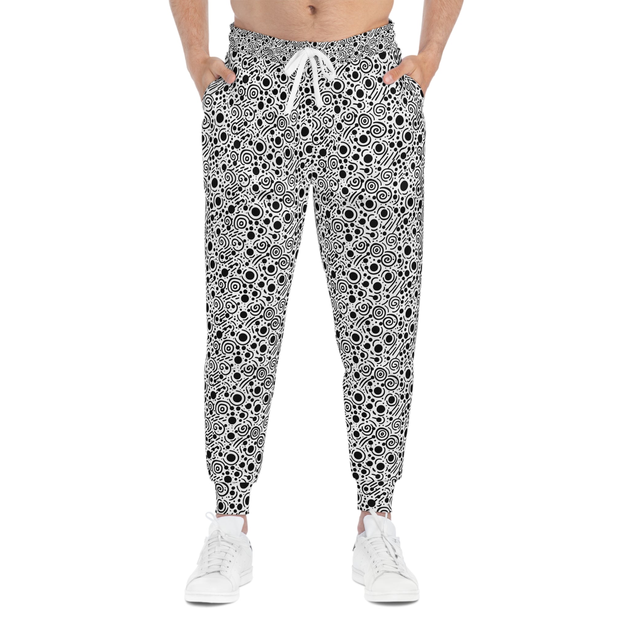 Unwind in Whimsy: Flowing Lines & Comfort in These Black & White Joggers | Athletic Joggers (AOP)