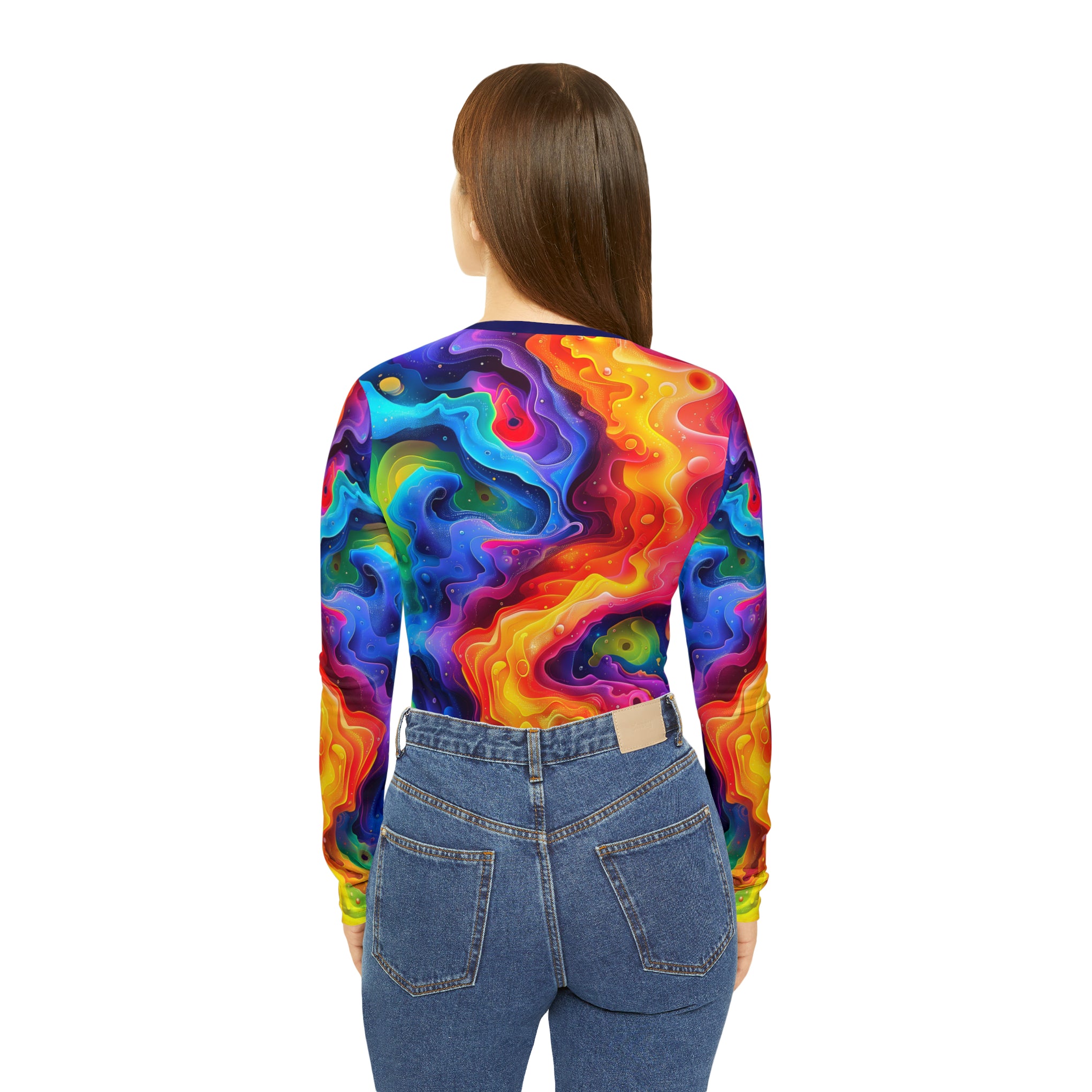 Radiant Rainbow Delight: Lisa Frank Inspired Long Sleeve V-neck for Vibrant Souls! | Women's Long Sleeve V-neck Shirt (AOP)