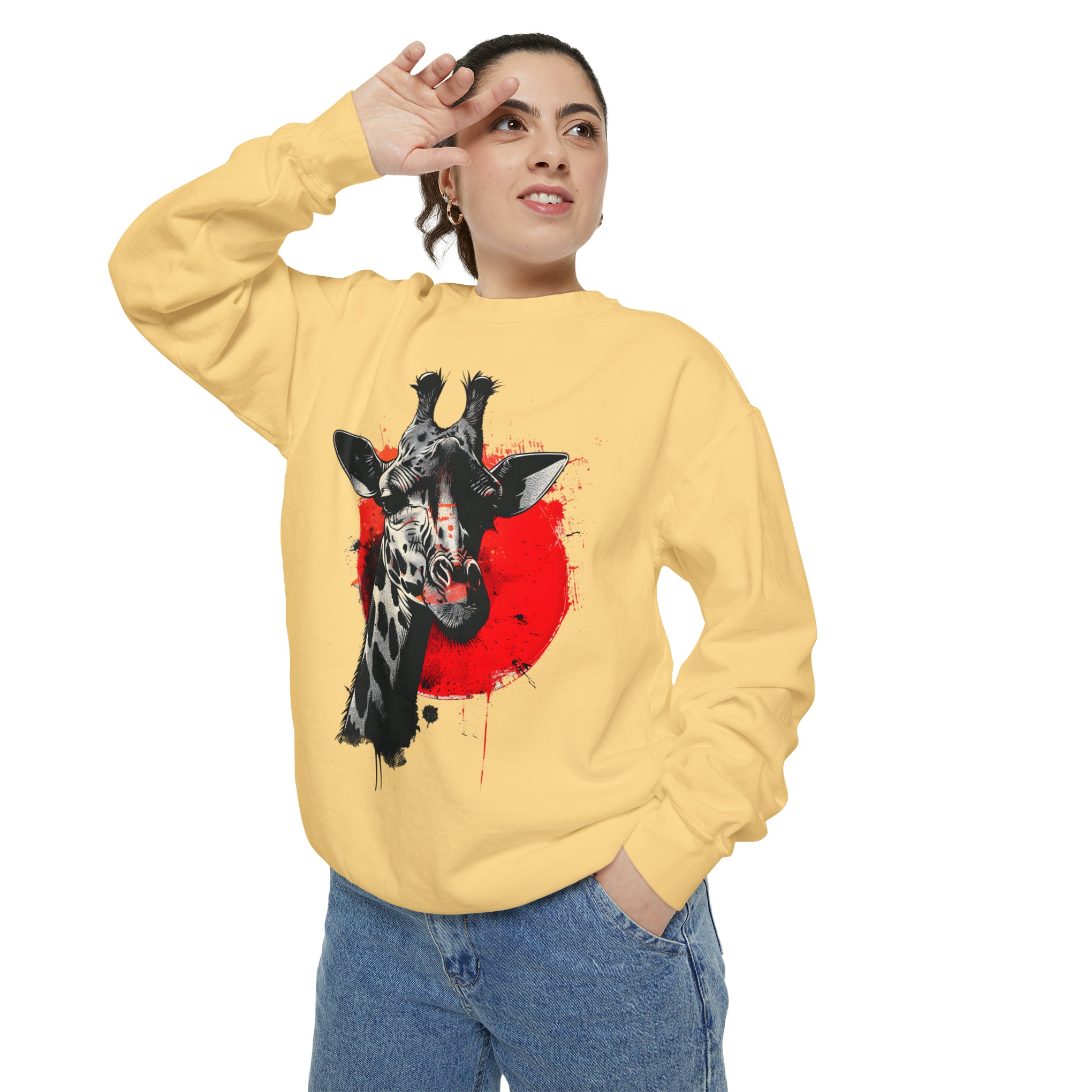 Sunshine Smiles: Embrace the Kawaii Charm of This Contoured Giraffe Sweatshirt