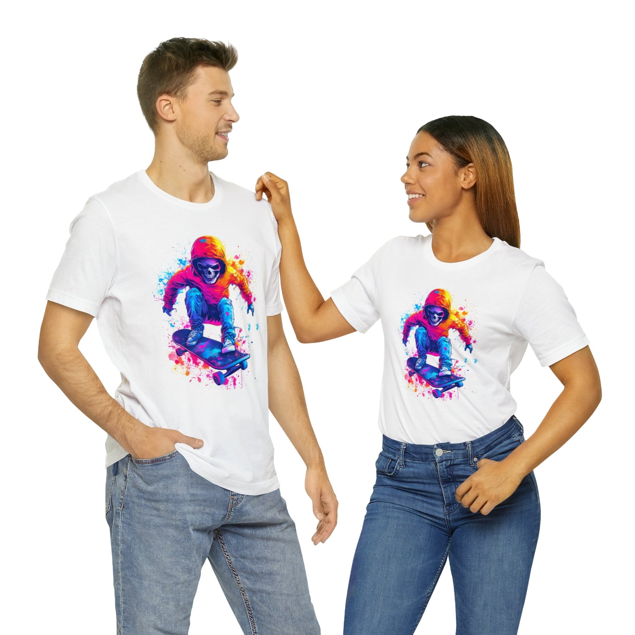 Paint the Town (and the Grind): Unleash Your Creativity with This Colorful Skateboarder Unisex Jersey Short Sleeve Tee