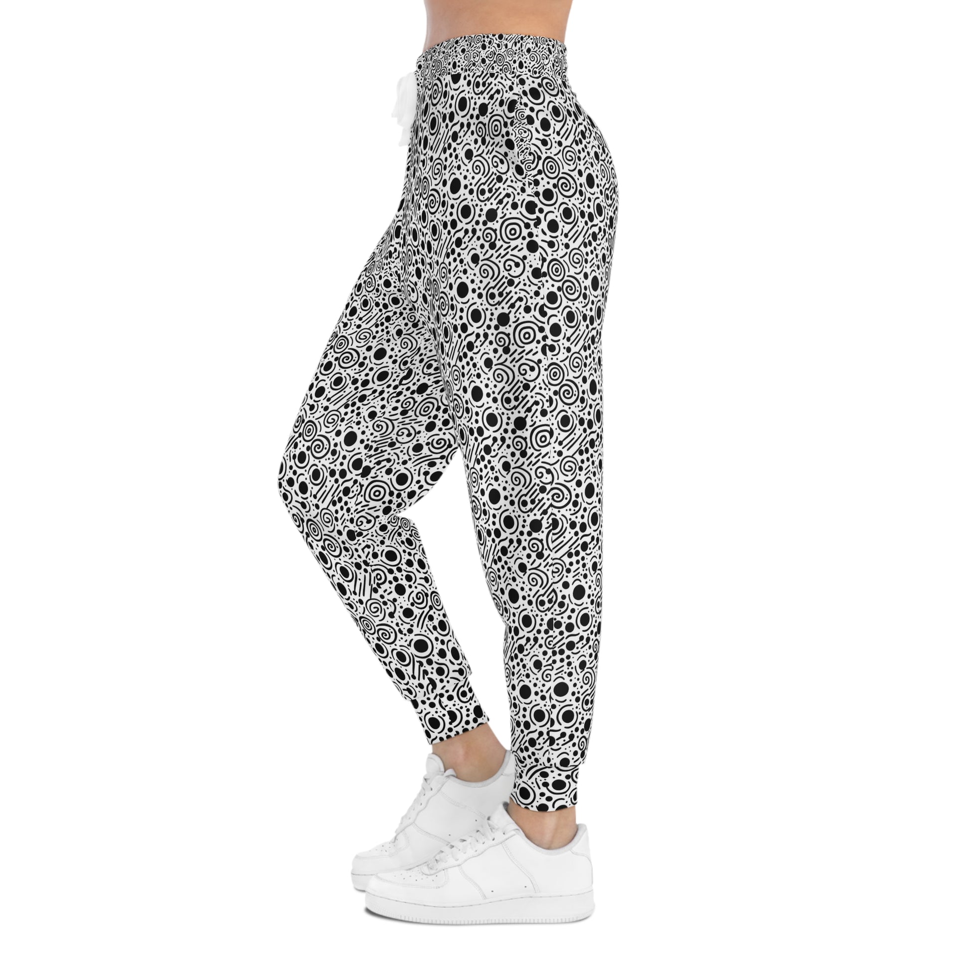 Unwind in Whimsy: Flowing Lines & Comfort in These Black & White Joggers | Athletic Joggers (AOP)