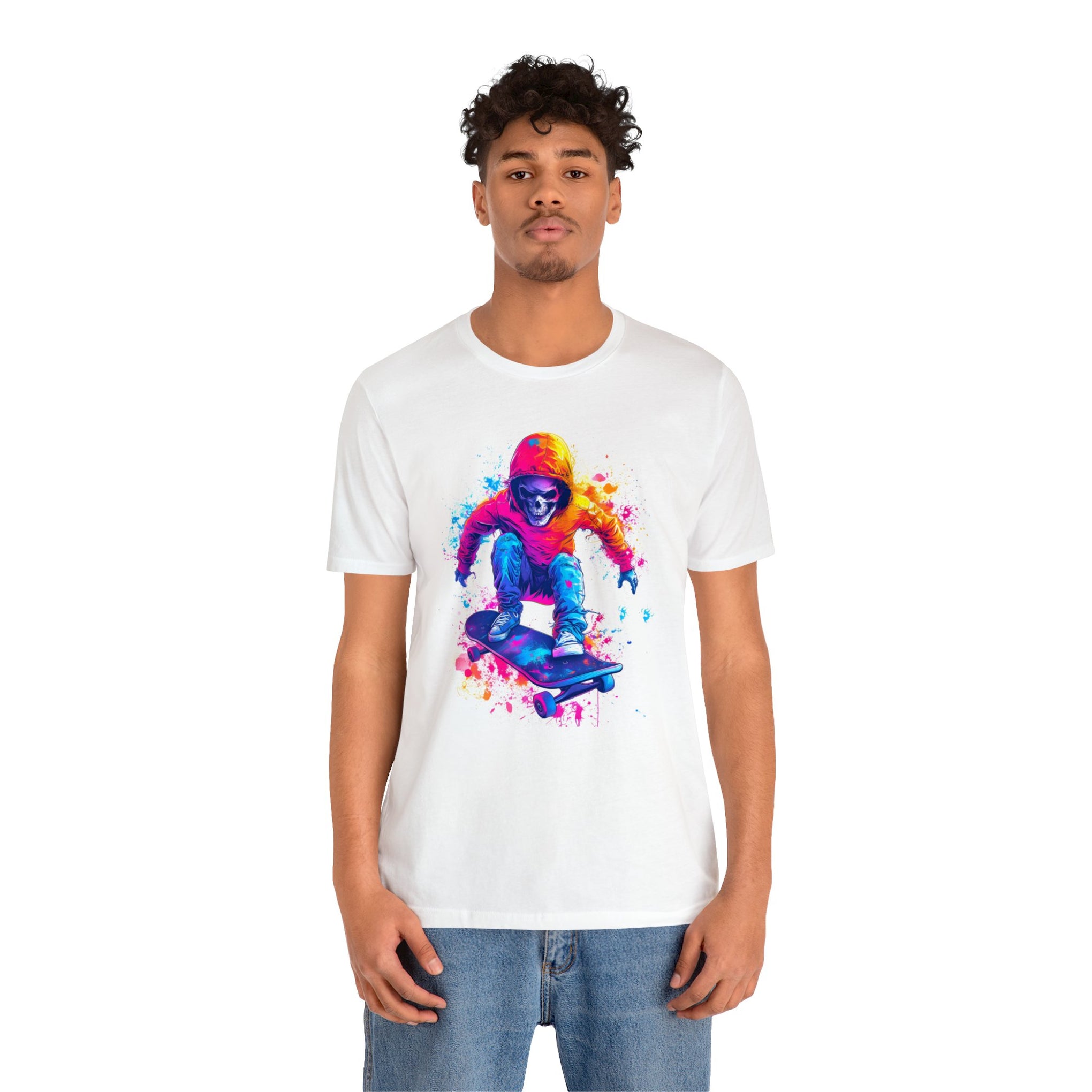 Paint the Town (and the Grind): Unleash Your Creativity with This Colorful Skateboarder Unisex Jersey Short Sleeve Tee