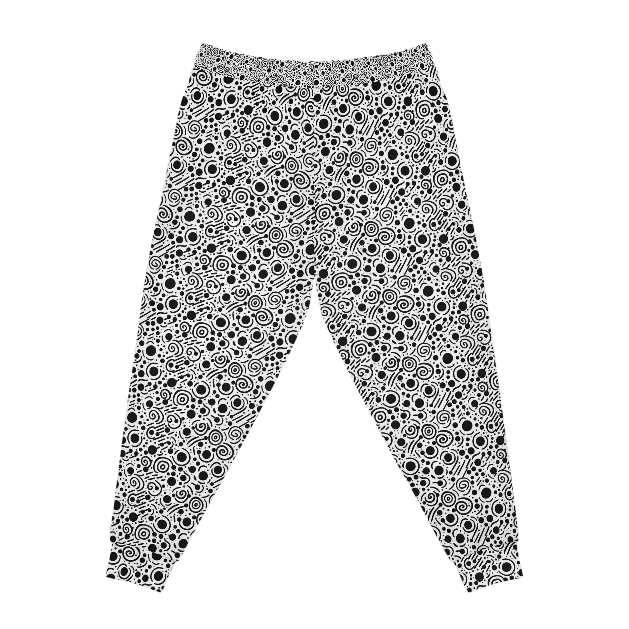 Unwind in Whimsy: Flowing Lines & Comfort in These Black & White Joggers | Athletic Joggers (AOP)