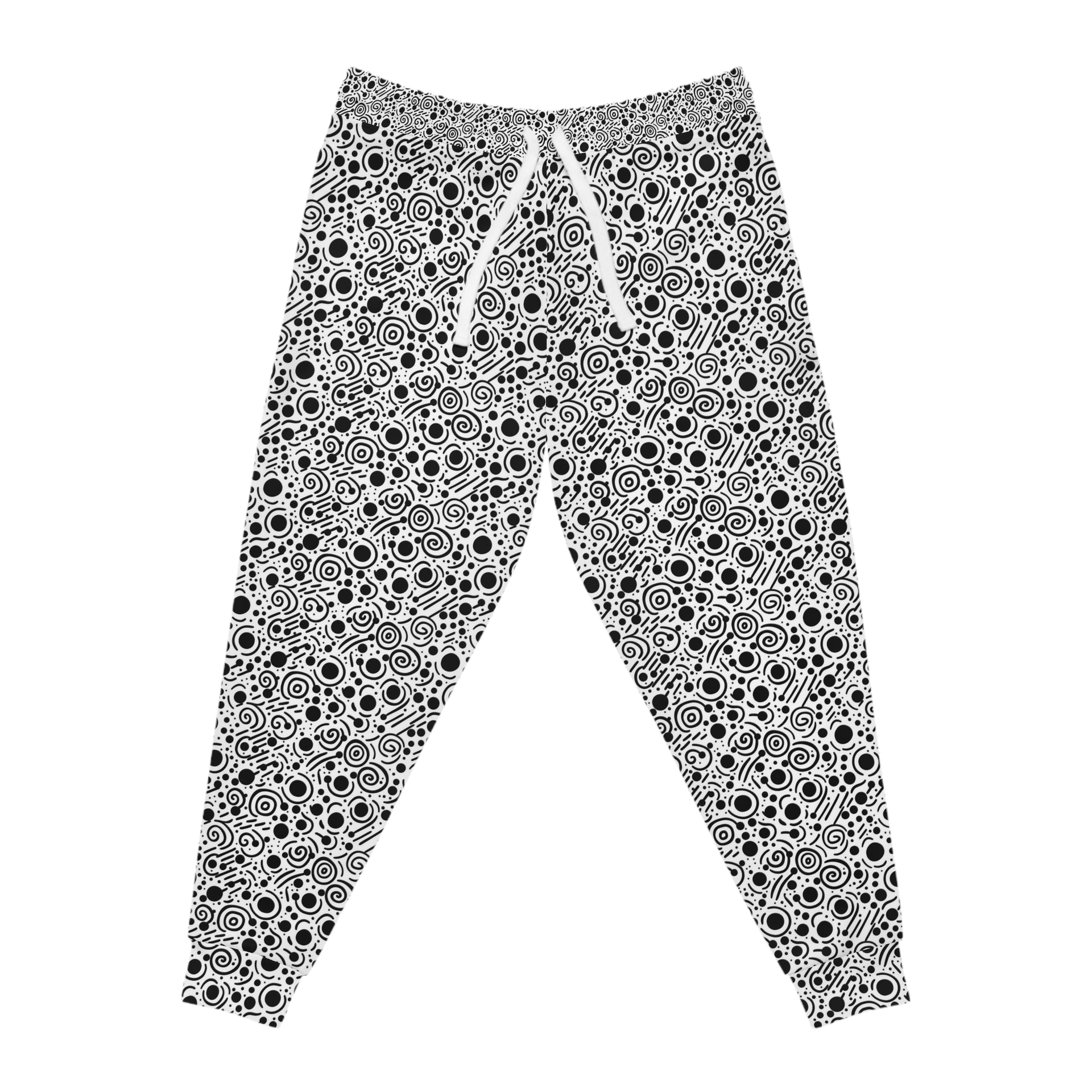 Unwind in Whimsy: Flowing Lines & Comfort in These Black & White Joggers | Athletic Joggers (AOP)