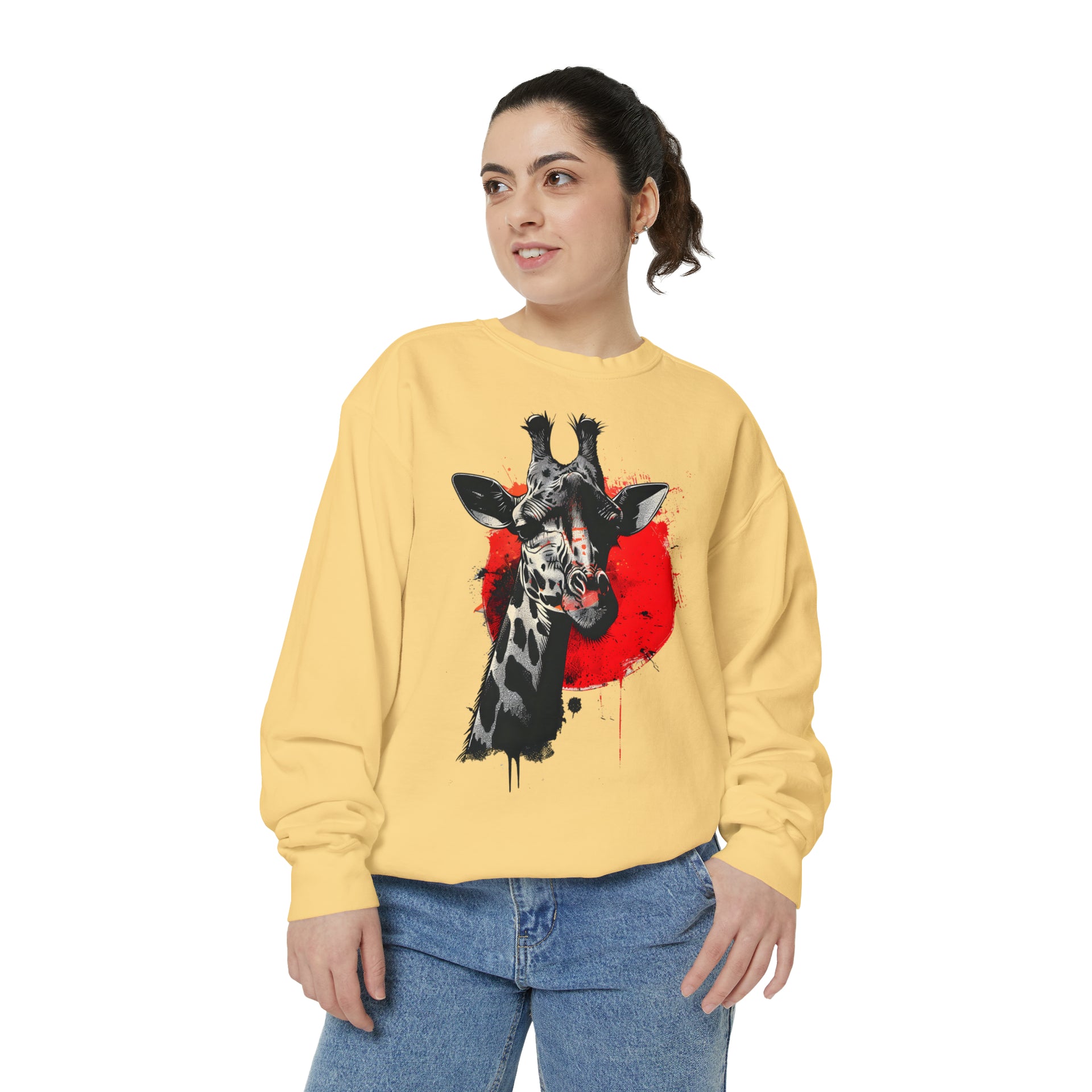 Sunshine Smiles: Embrace the Kawaii Charm of This Contoured Giraffe Sweatshirt