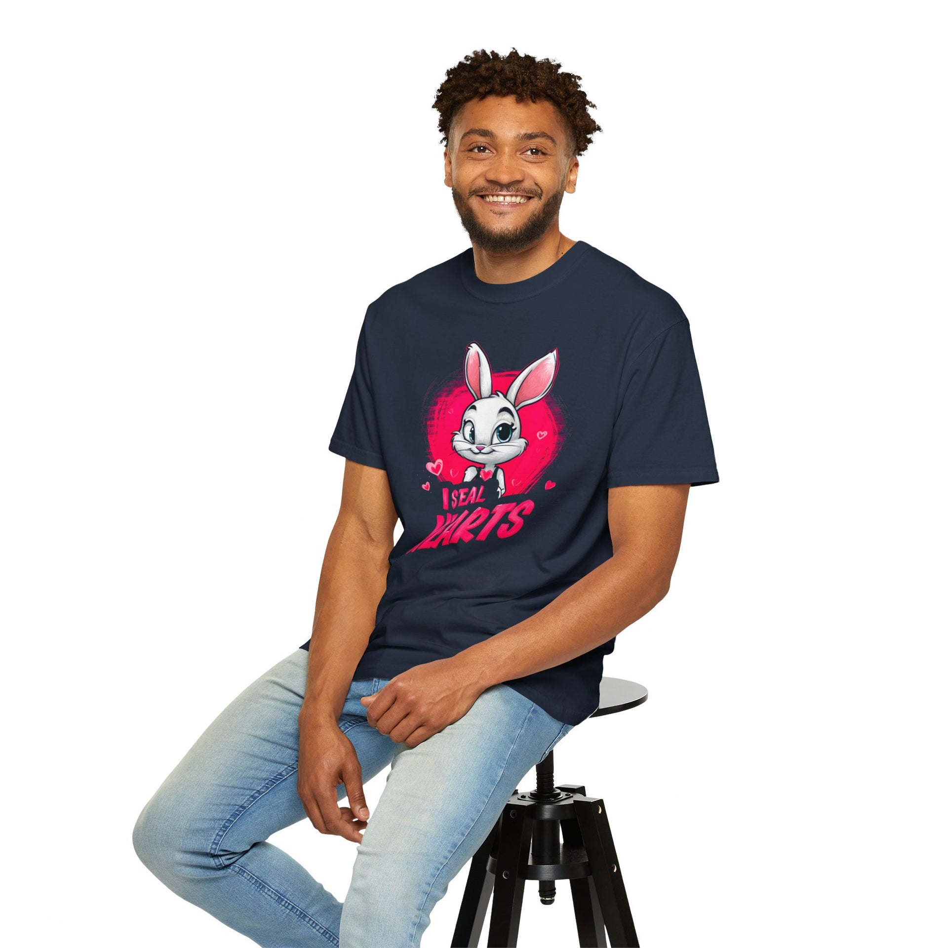 Hop to It, Heartbreaker: This Bunny Steals Smiles, Not Hearts | Valentine's Day | Unisex Garment-Dyed T-shirt