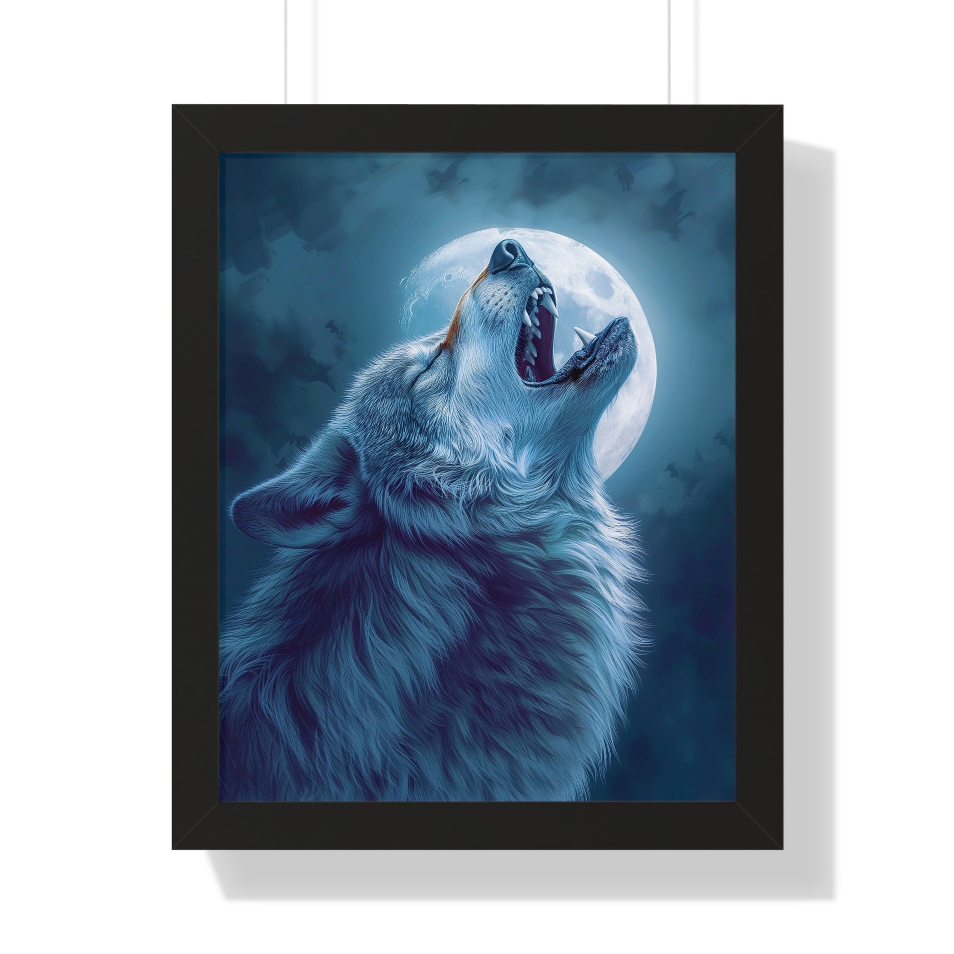 Midnight Howl: Epic Fantasy Wolf Poster Framed Vertical Poster