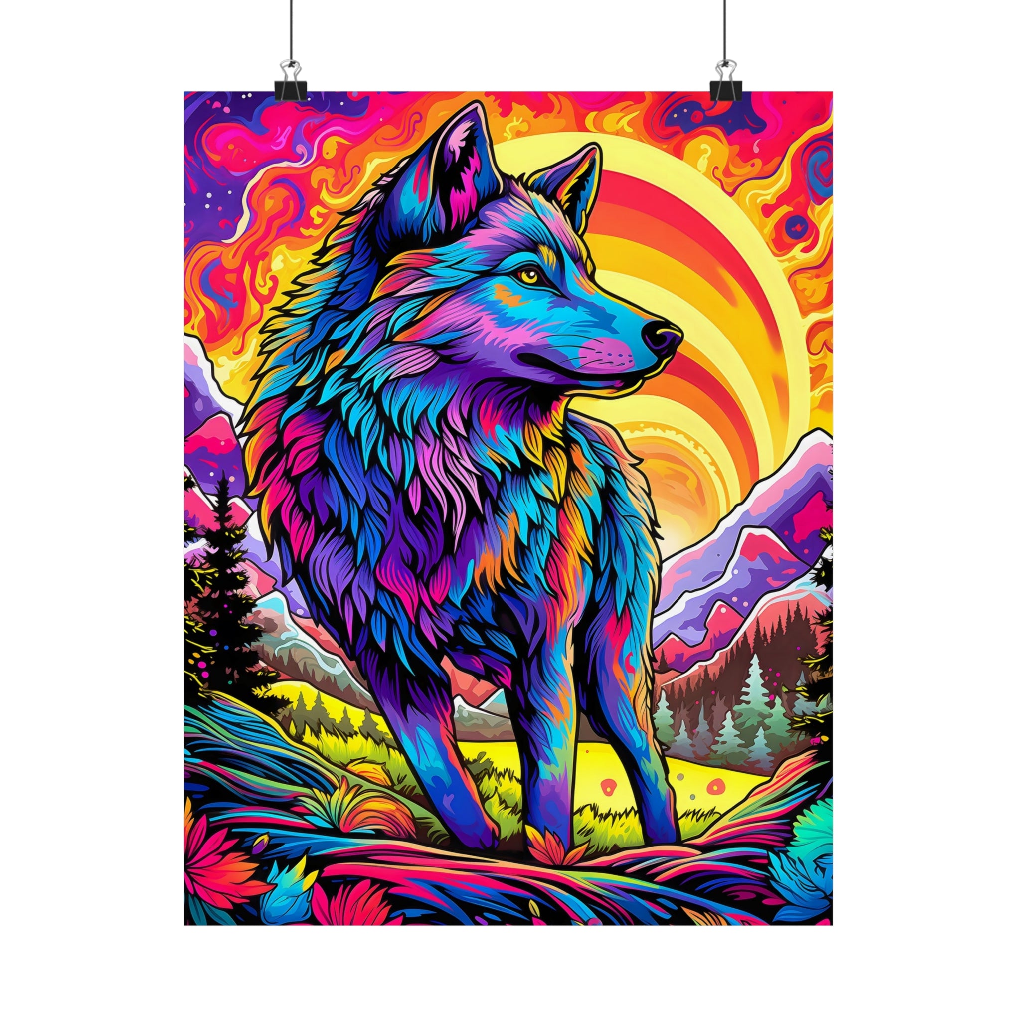 Embrace the Wild: Vintage Wolf Psychedelia Matte Posters