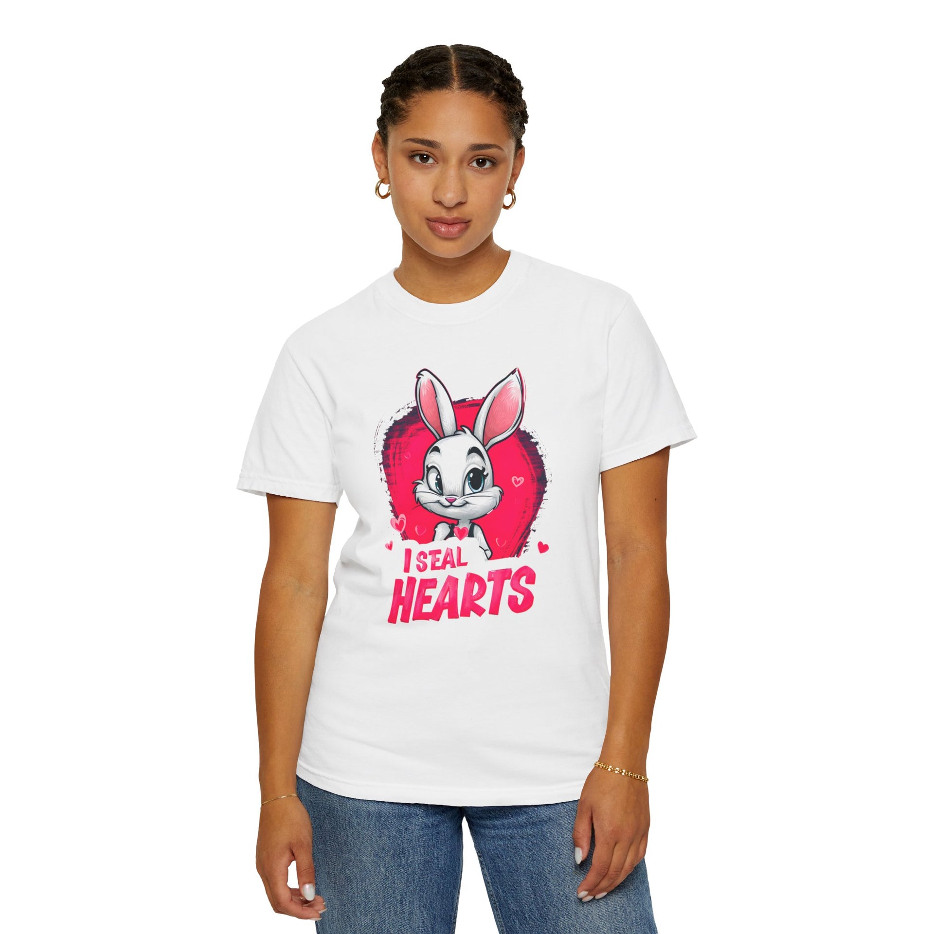 Hop to It, Heartbreaker: This Bunny Steals Smiles, Not Hearts | Valentine's Day | Unisex Garment-Dyed T-shirt