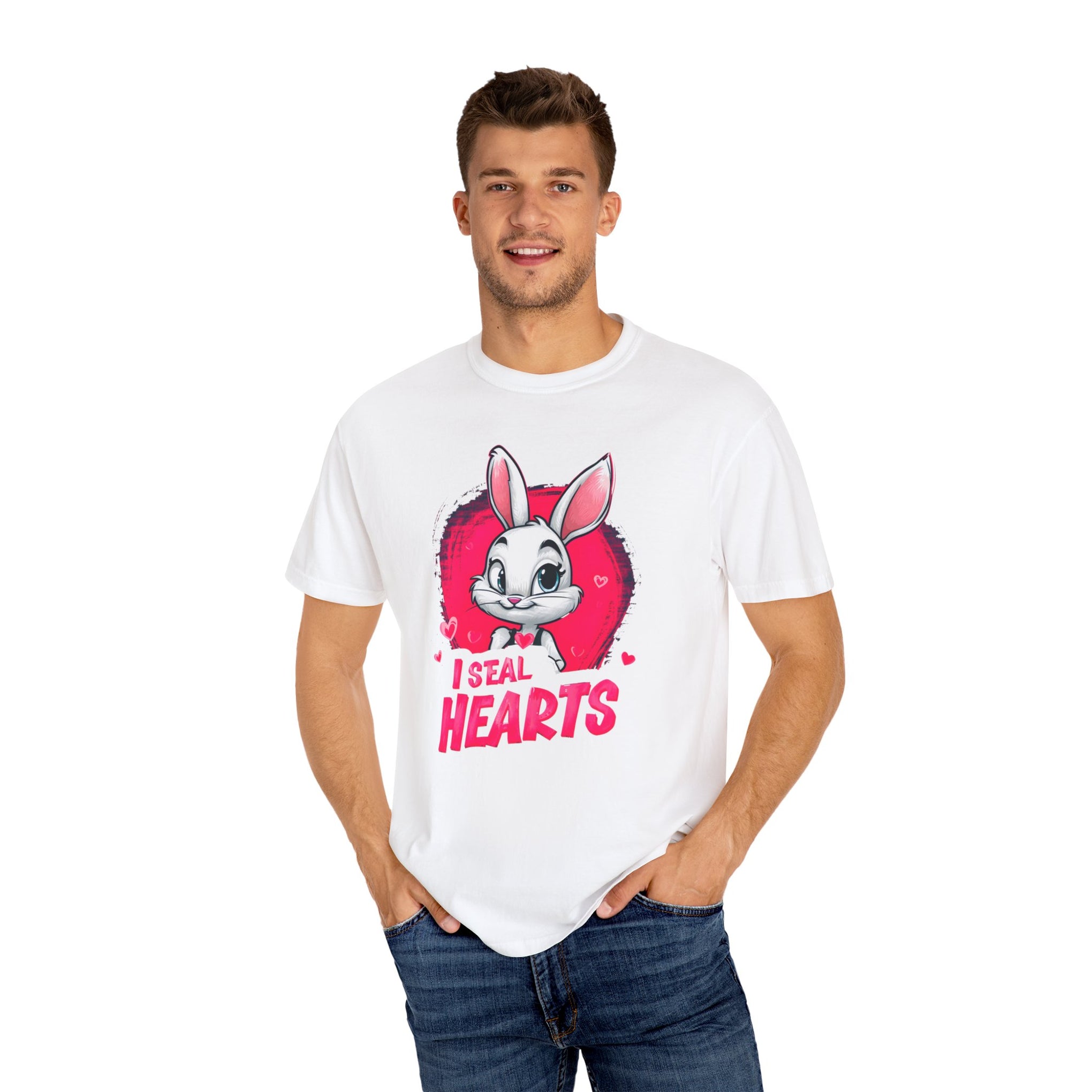 Hop to It, Heartbreaker: This Bunny Steals Smiles, Not Hearts | Valentine's Day | Unisex Garment-Dyed T-shirt