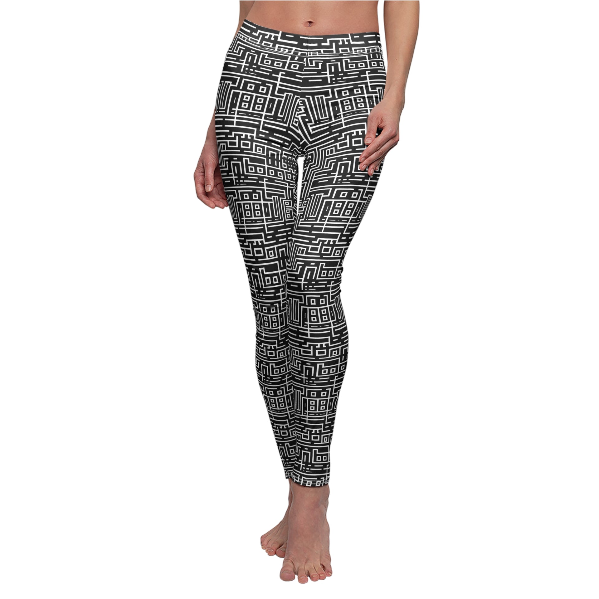 Futuristic Laser-Cut Geometric Women's Leggings: AOP