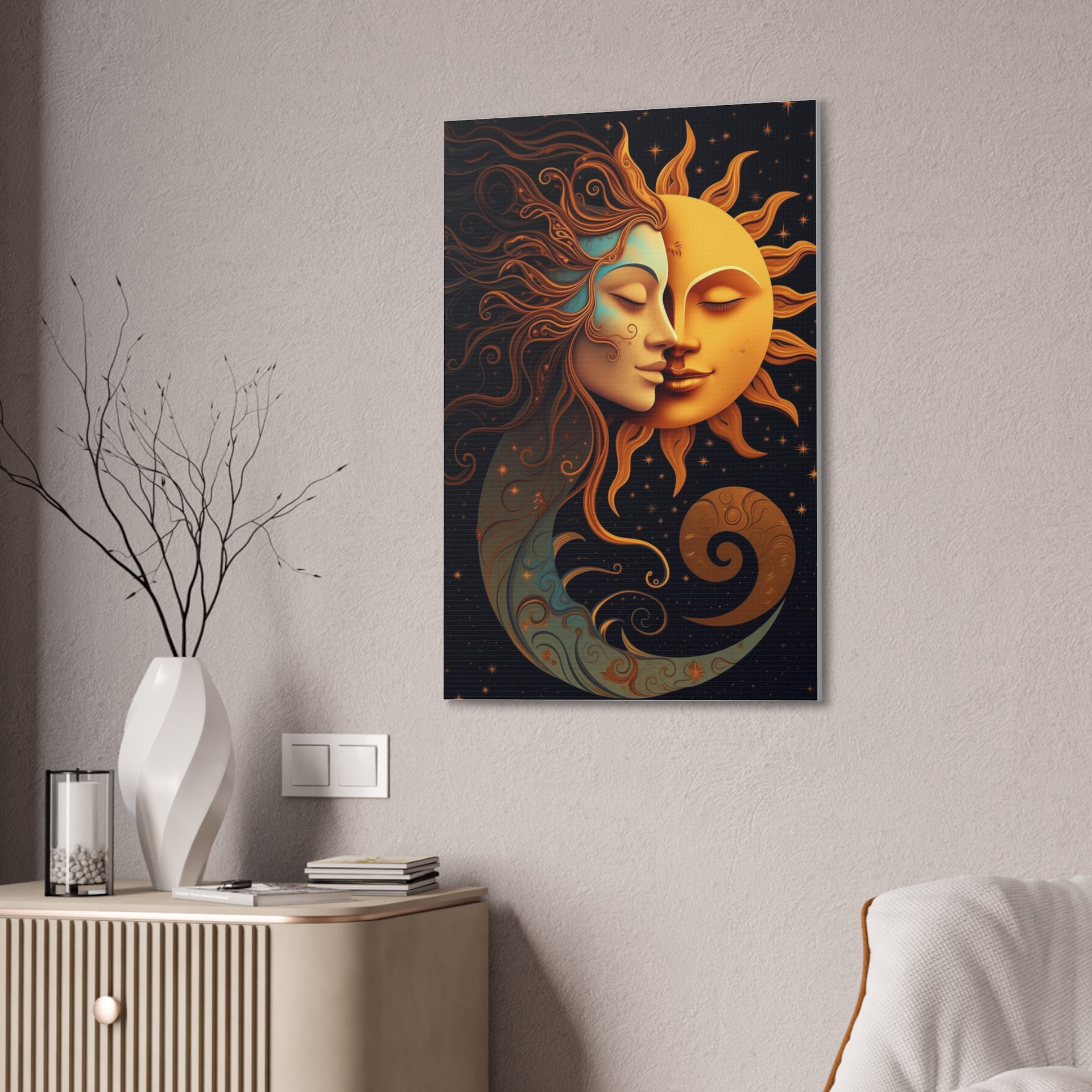 Celestial Harmony: Sun & Moon Canvas Print