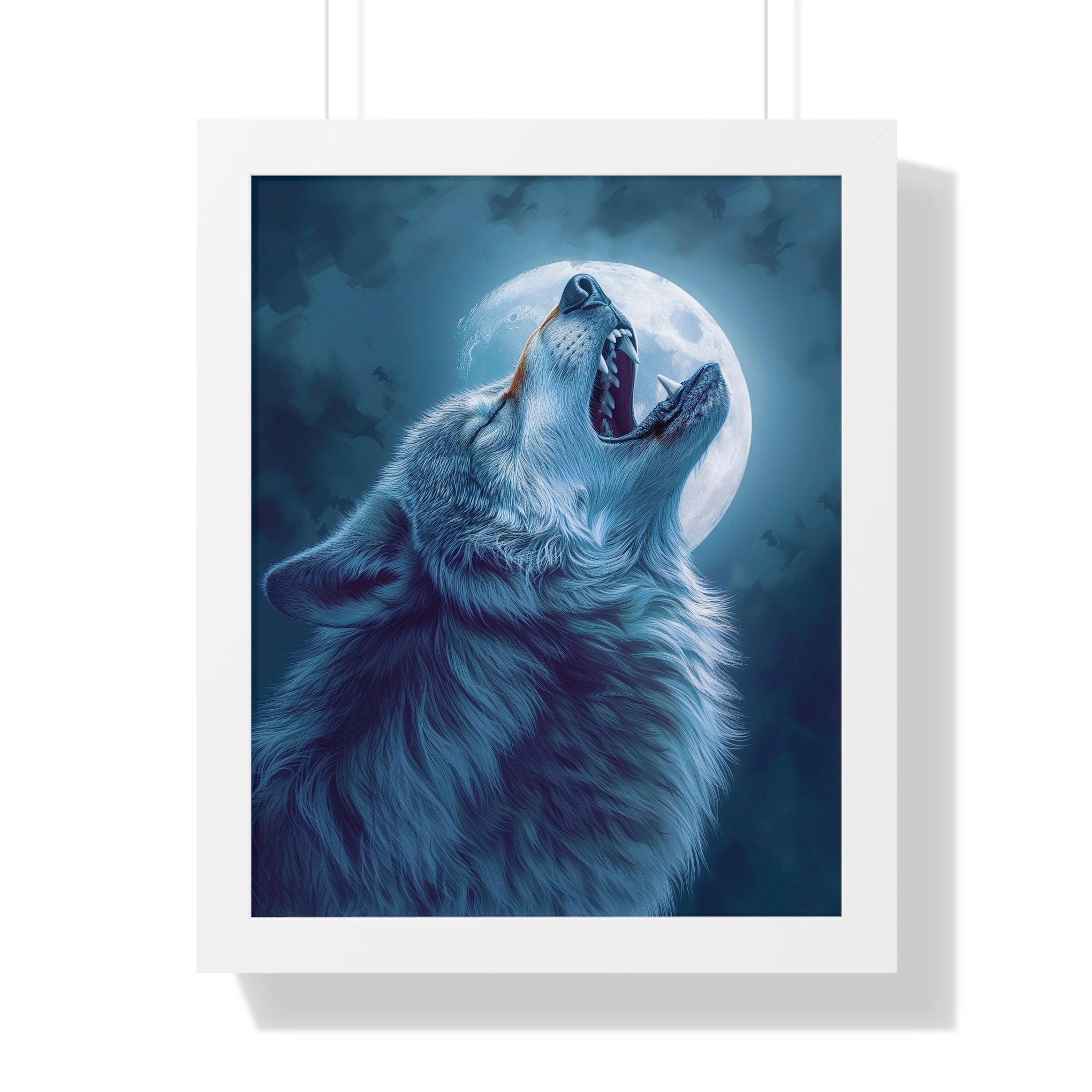 Midnight Howl: Epic Fantasy Wolf Poster Framed Vertical Poster