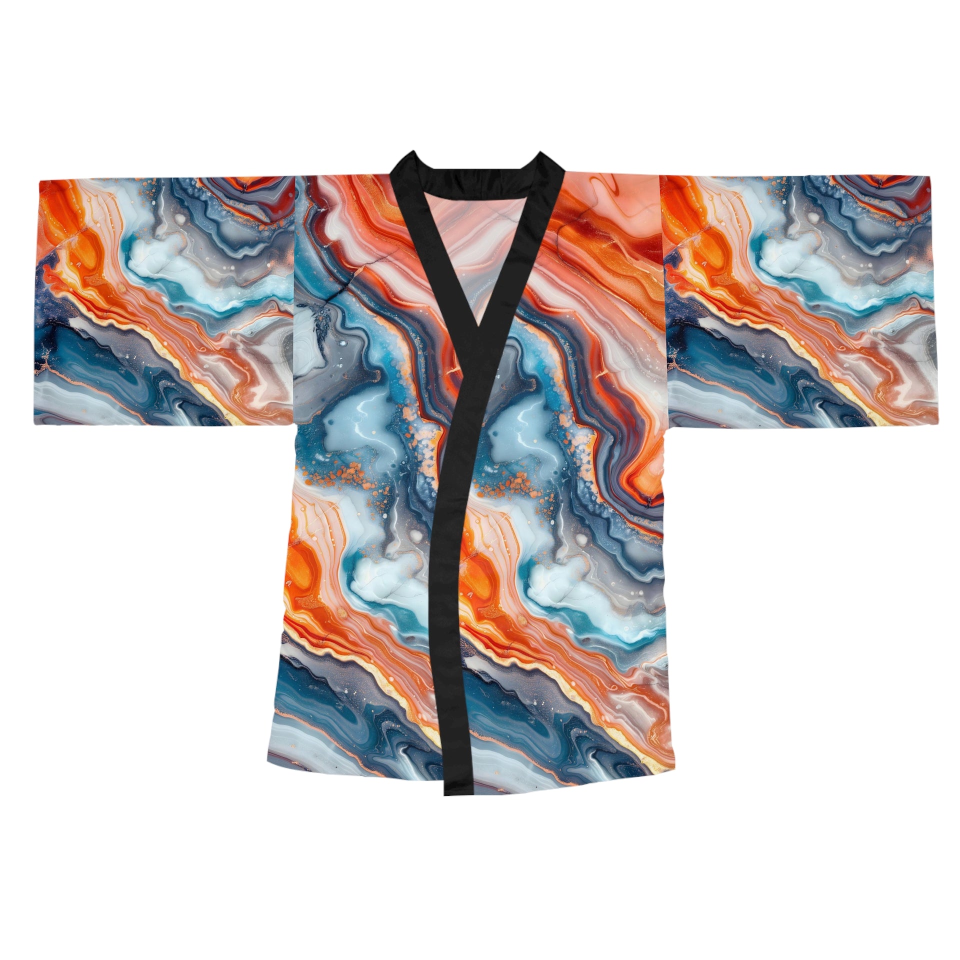 Unveiling Beauty: Immerse Yourself in Impressionistic Marble with This Luxe Kimono Robe | Long Sleeve Kimono Robe (AOP)