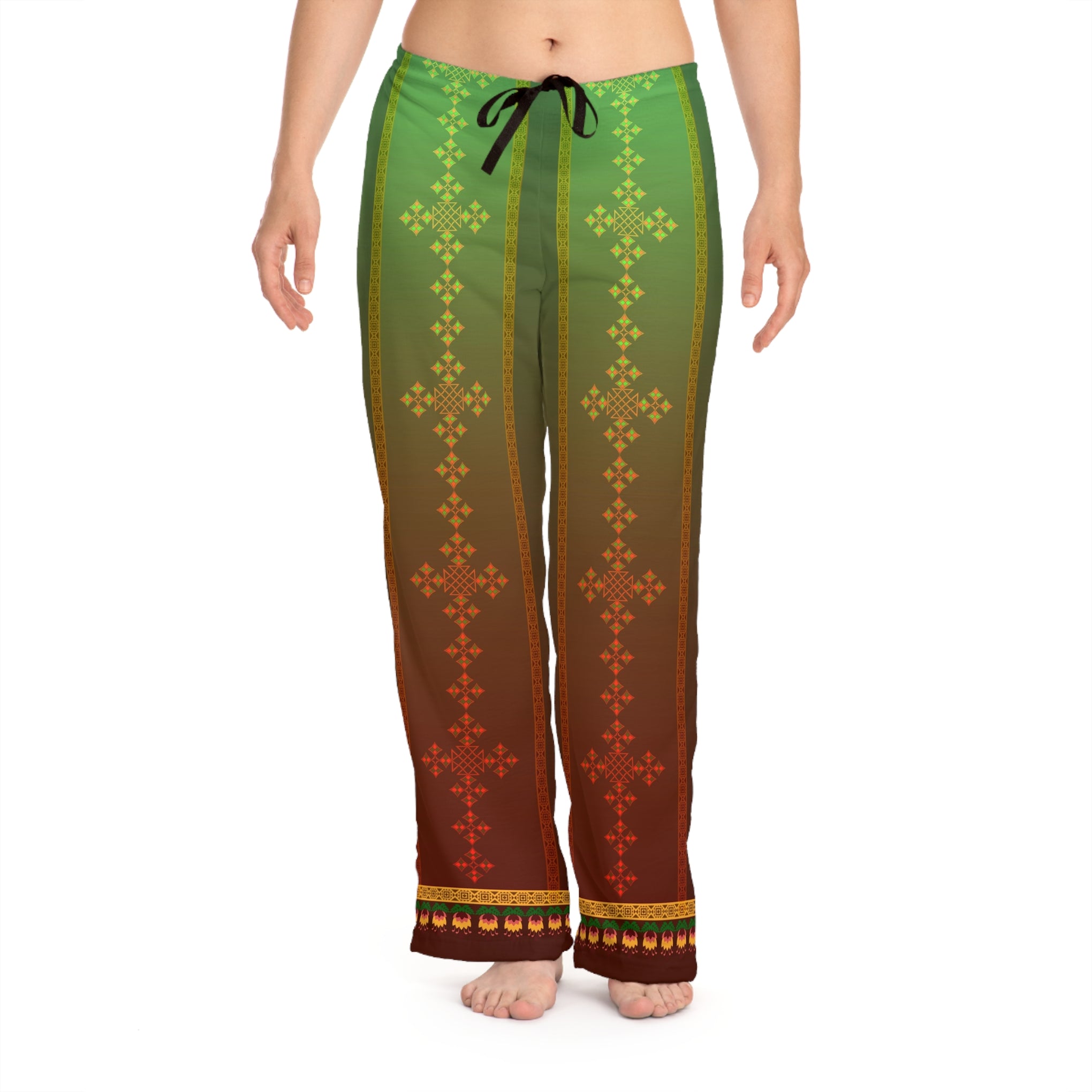 Ethiopian Crosses Elegance: Women's Pajama Pants (AOP)