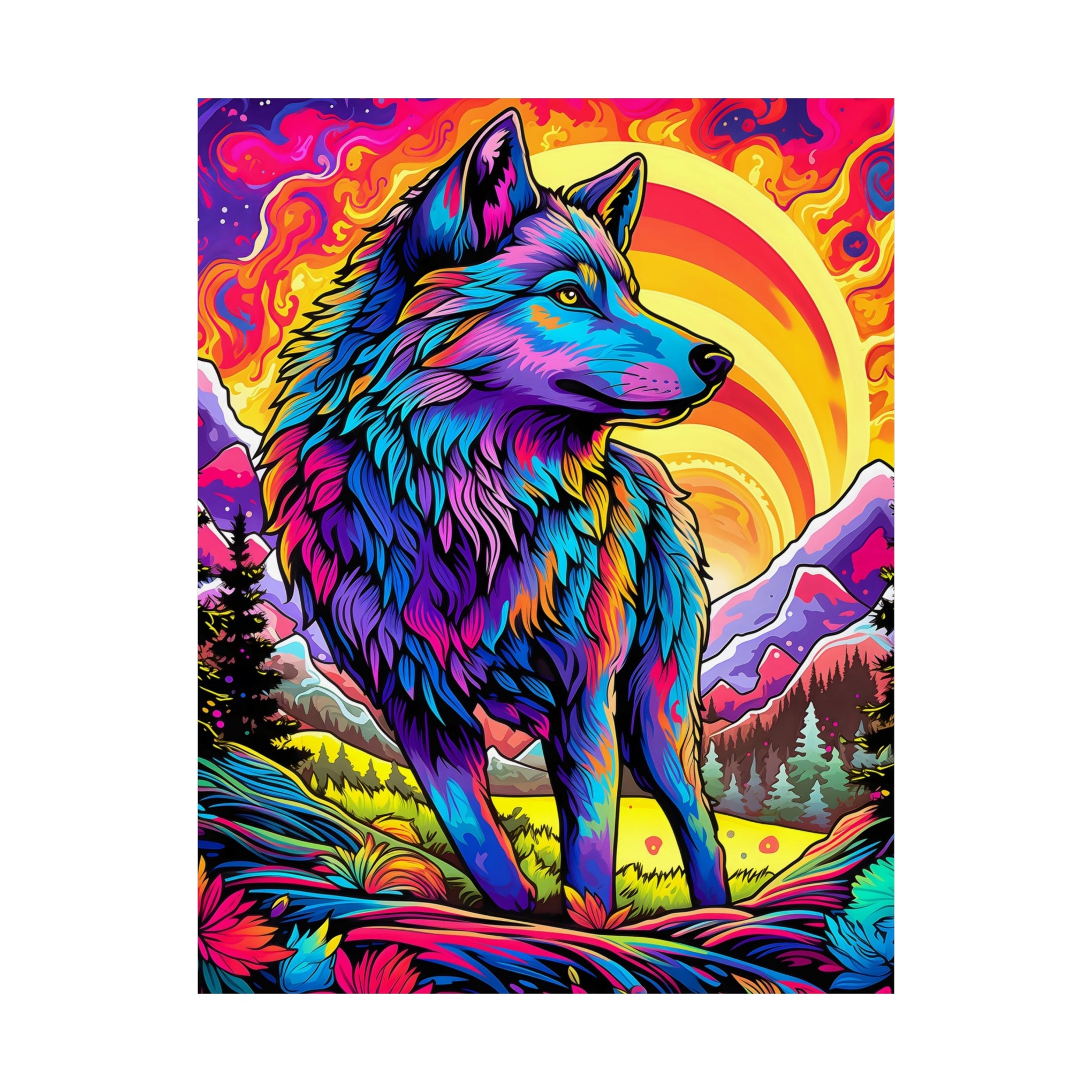 Embrace the Wild: Vintage Wolf Psychedelia Matte Posters