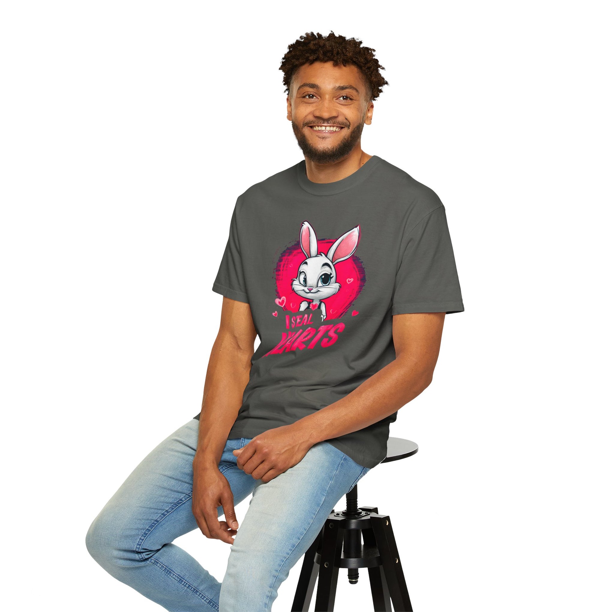 Hop to It, Heartbreaker: This Bunny Steals Smiles, Not Hearts | Valentine's Day | Unisex Garment-Dyed T-shirt