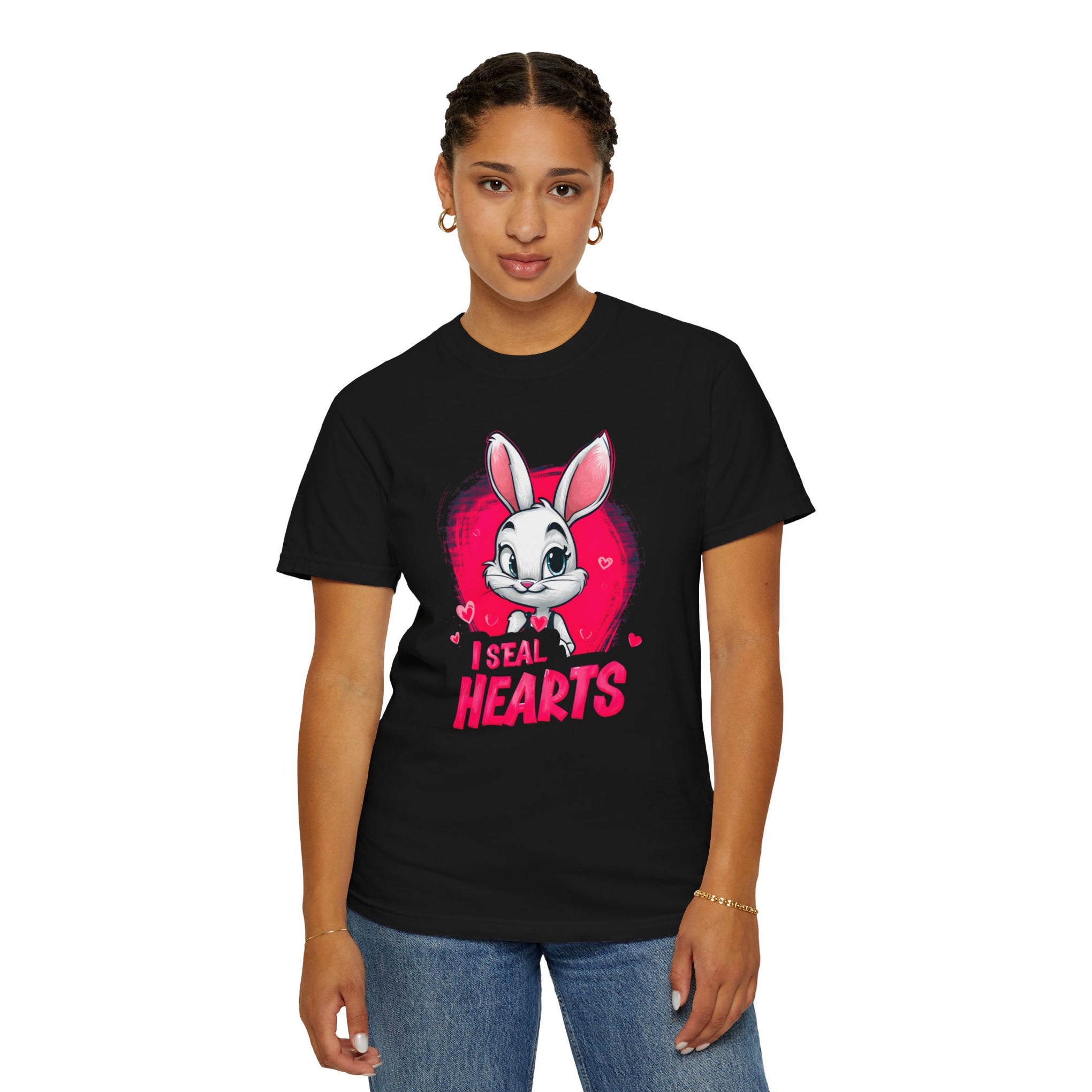 Hop to It, Heartbreaker: This Bunny Steals Smiles, Not Hearts | Valentine's Day | Unisex Garment-Dyed T-shirt