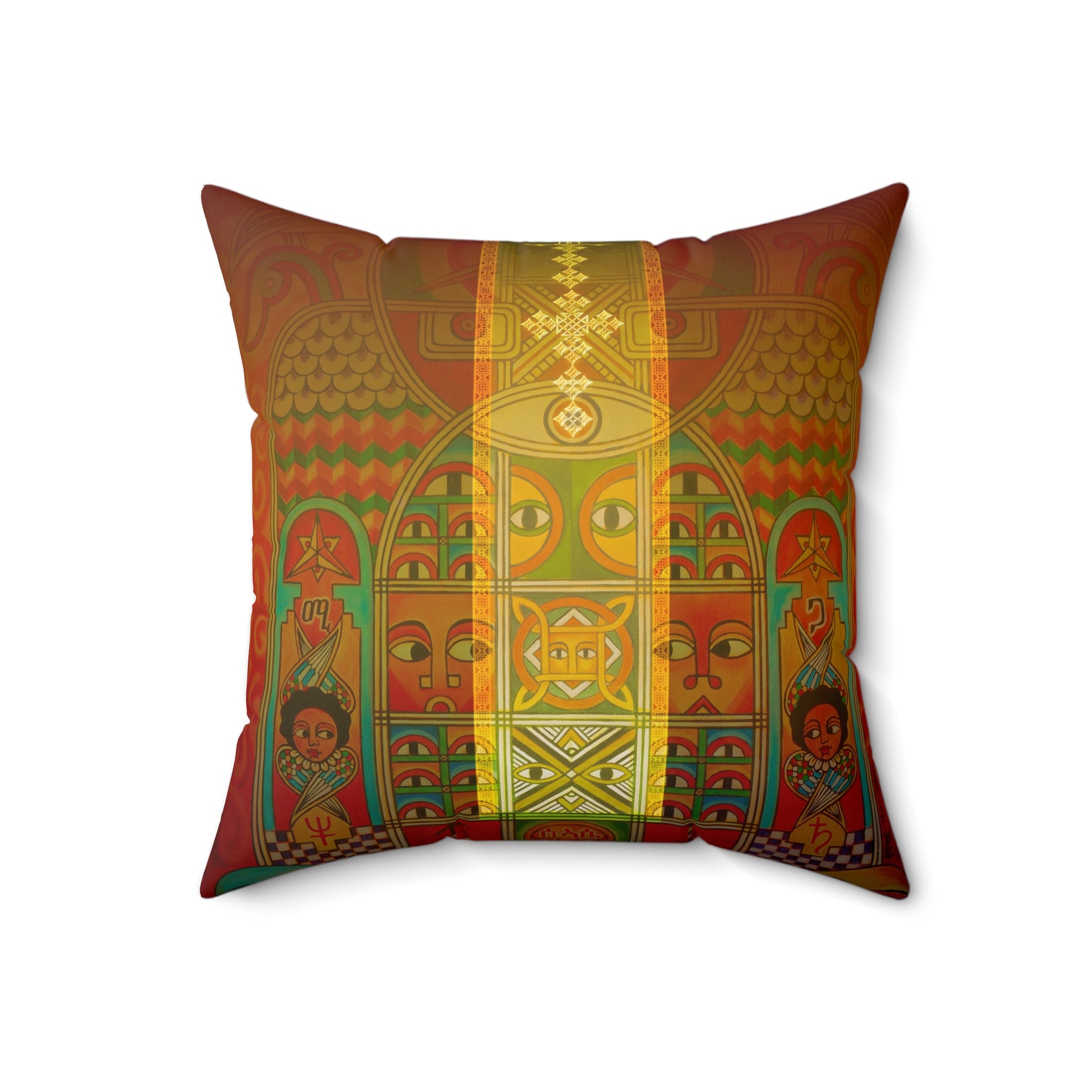 Ethiopian Orthodox Tewahedo Church Painting: Spun Polyester Square Pillow