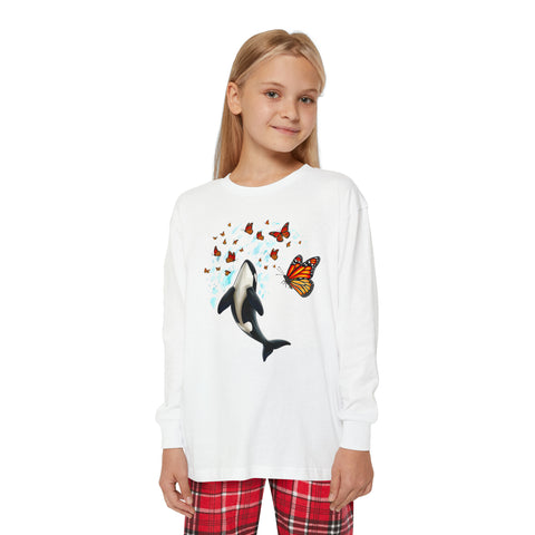 Majestic Harmony: Orca and Monarch Butterfly Youth Holiday Outfit Set | Youth Long Sleeve Holiday Outfit Set