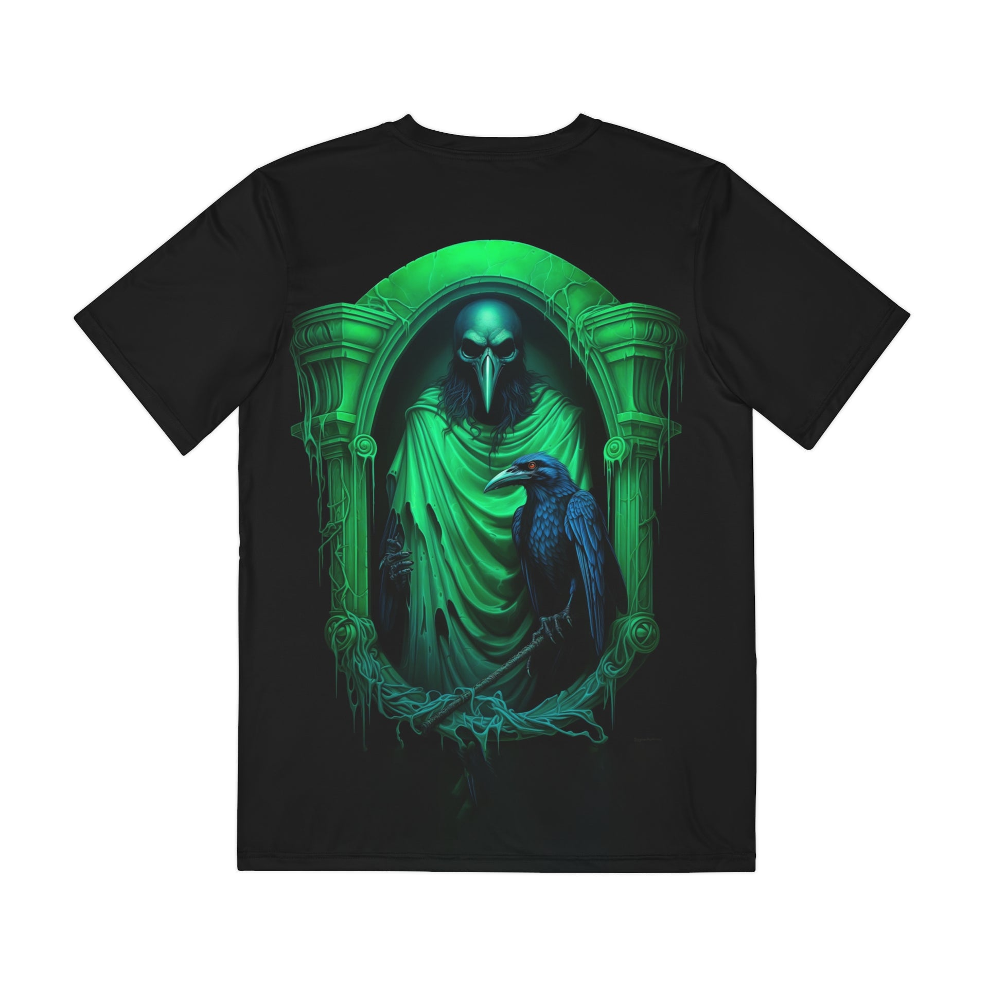 Grim Reaper Crow: Green and Emerald Decor Unisex Garment-Dyed Sweatshirt Men's Polyester Tee (AOP)