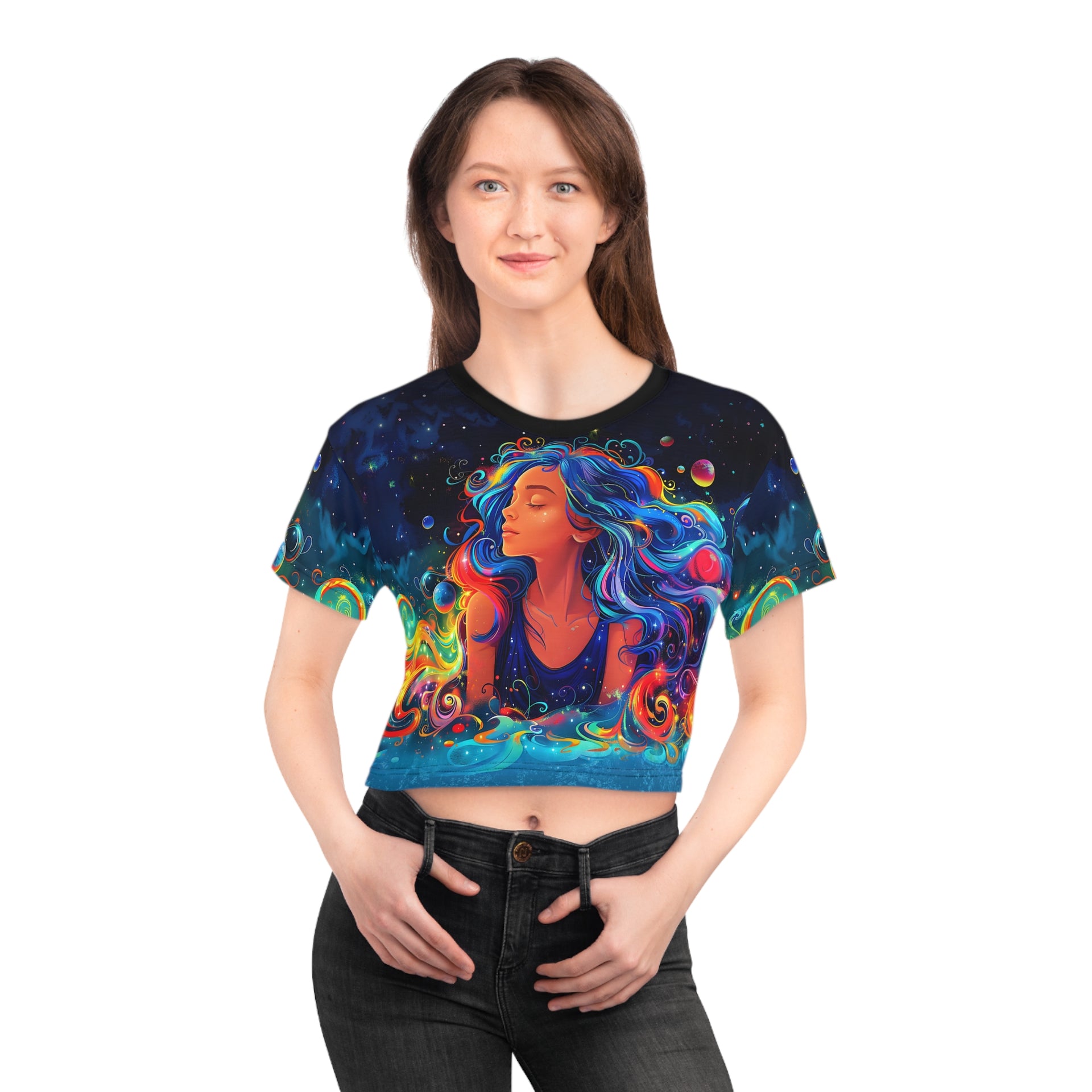 Where Dreams Collide Cosmic Muse Tee - Embrace the Mystery Crop Tee (AOP)