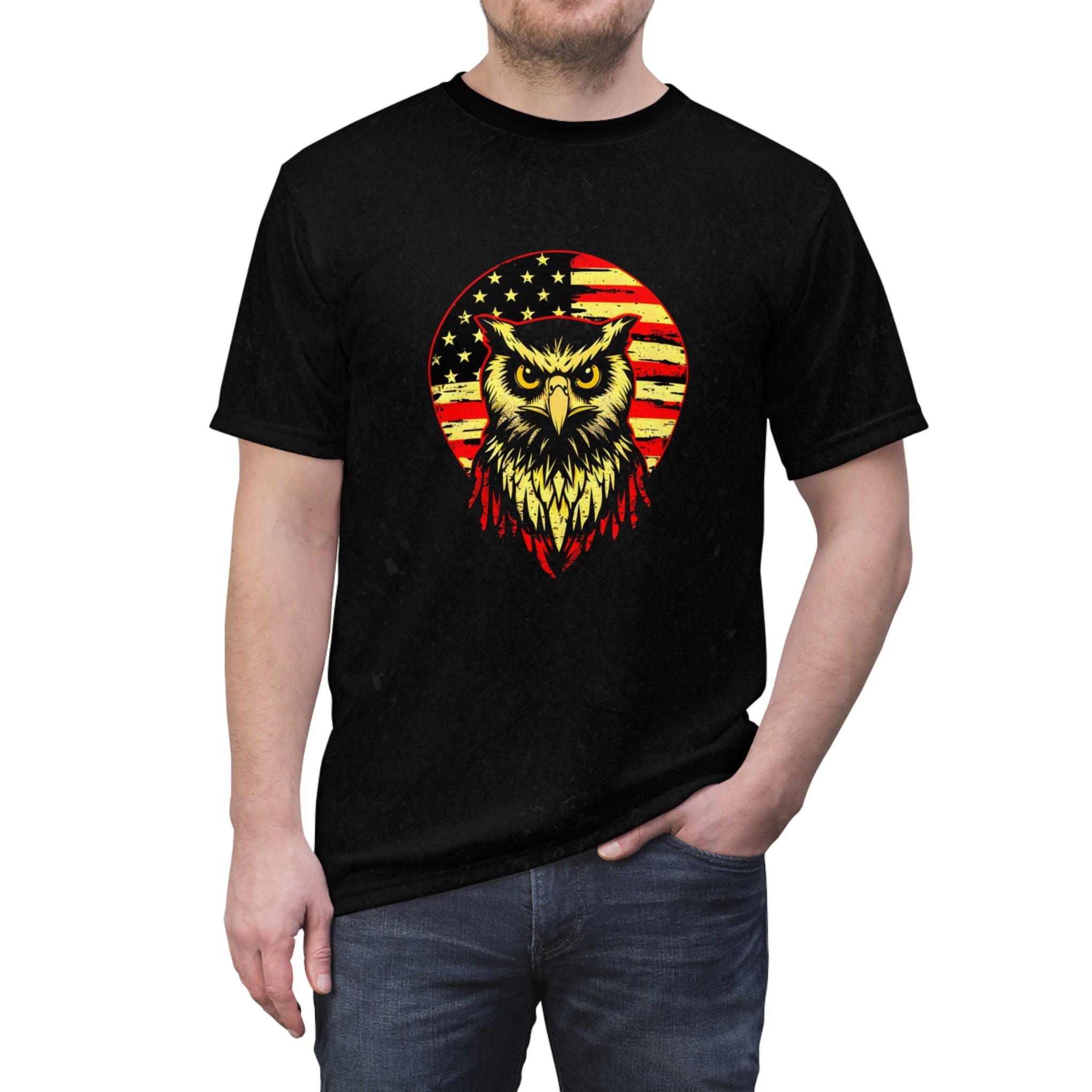 Wise Owl, American Heart - Patriotic Spirit Tee Unisex Cut & Sew Tee (AOP)