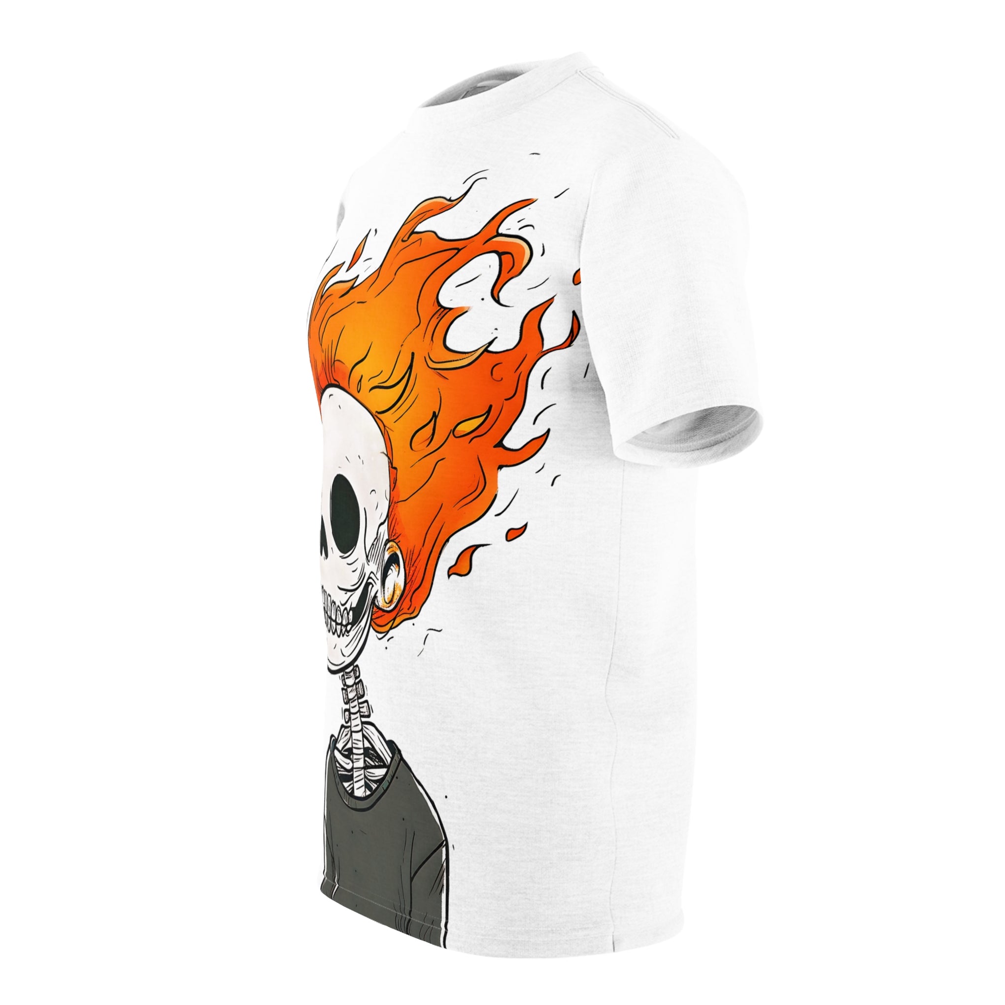 Bone Appetit! Flamed Skull Skeleton Tee - Spooky & Sweet Unisex Cut & Sew Tee (AOP)