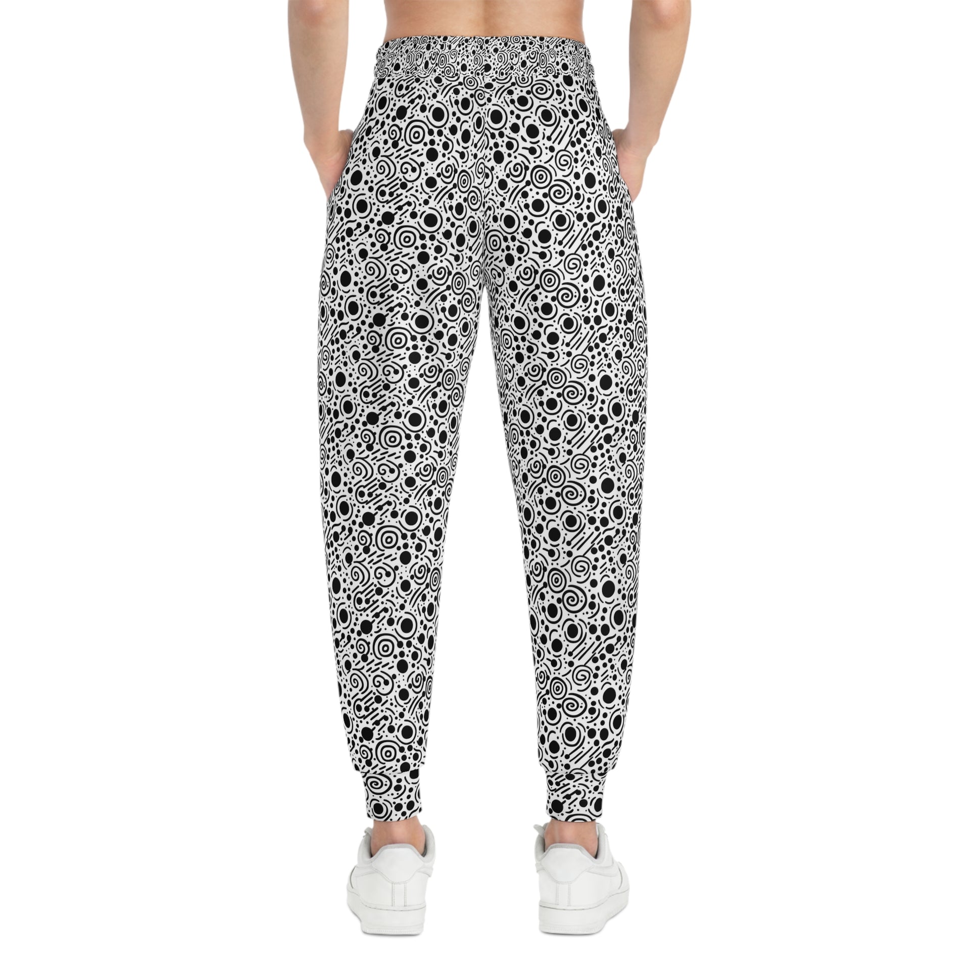 Unwind in Whimsy: Flowing Lines & Comfort in These Black & White Joggers | Athletic Joggers (AOP)