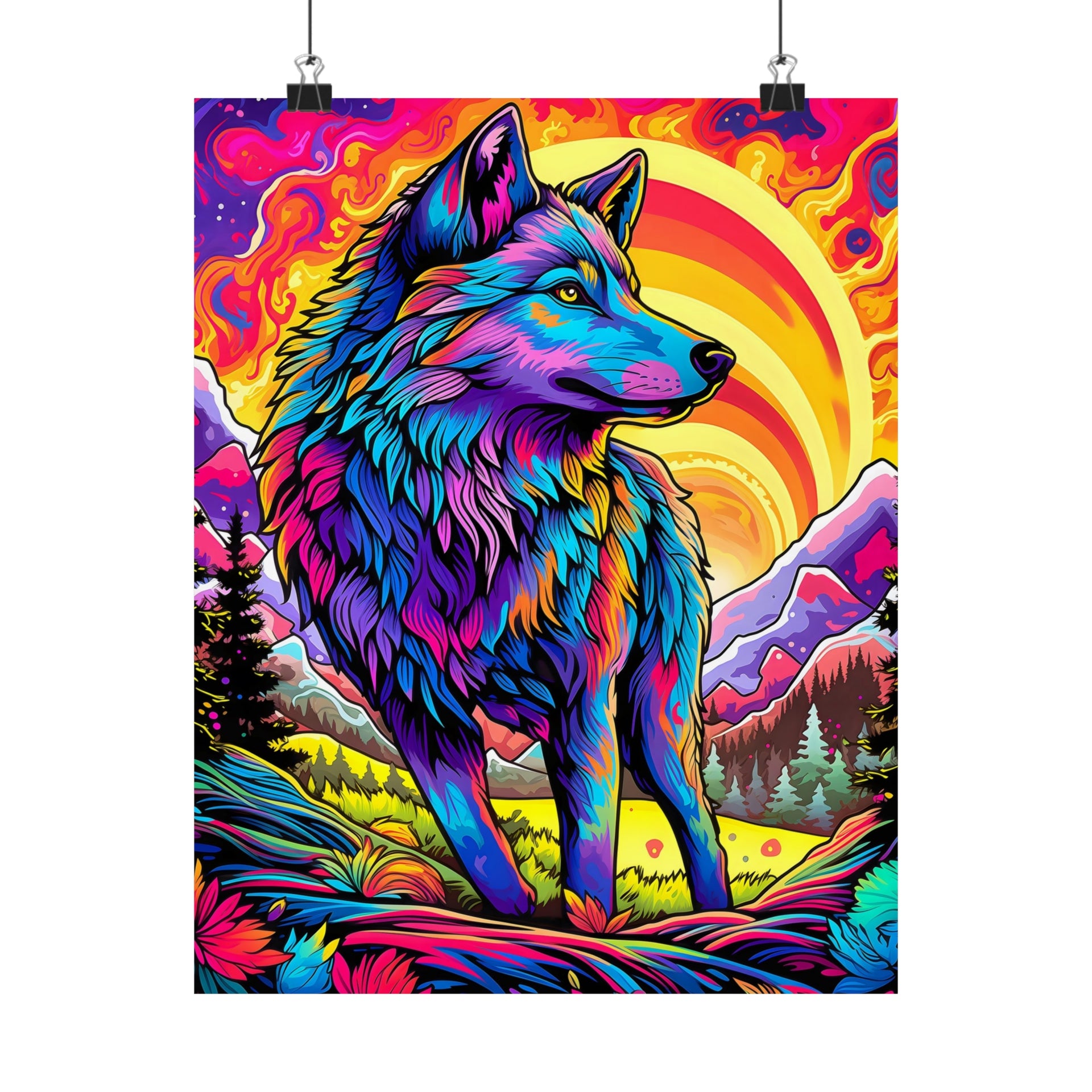 Embrace the Wild: Vintage Wolf Psychedelia Matte Posters