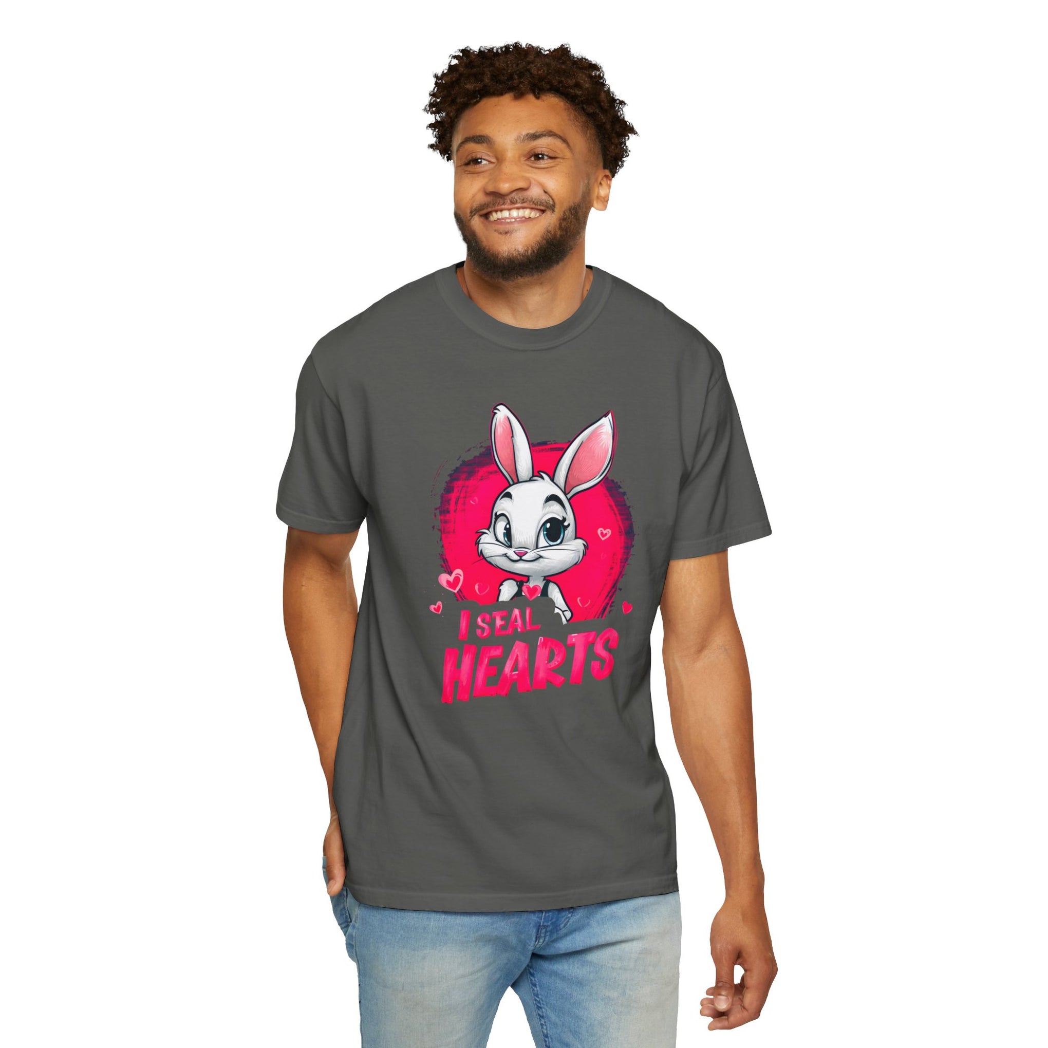 Hop to It, Heartbreaker: This Bunny Steals Smiles, Not Hearts | Valentine's Day | Unisex Garment-Dyed T-shirt