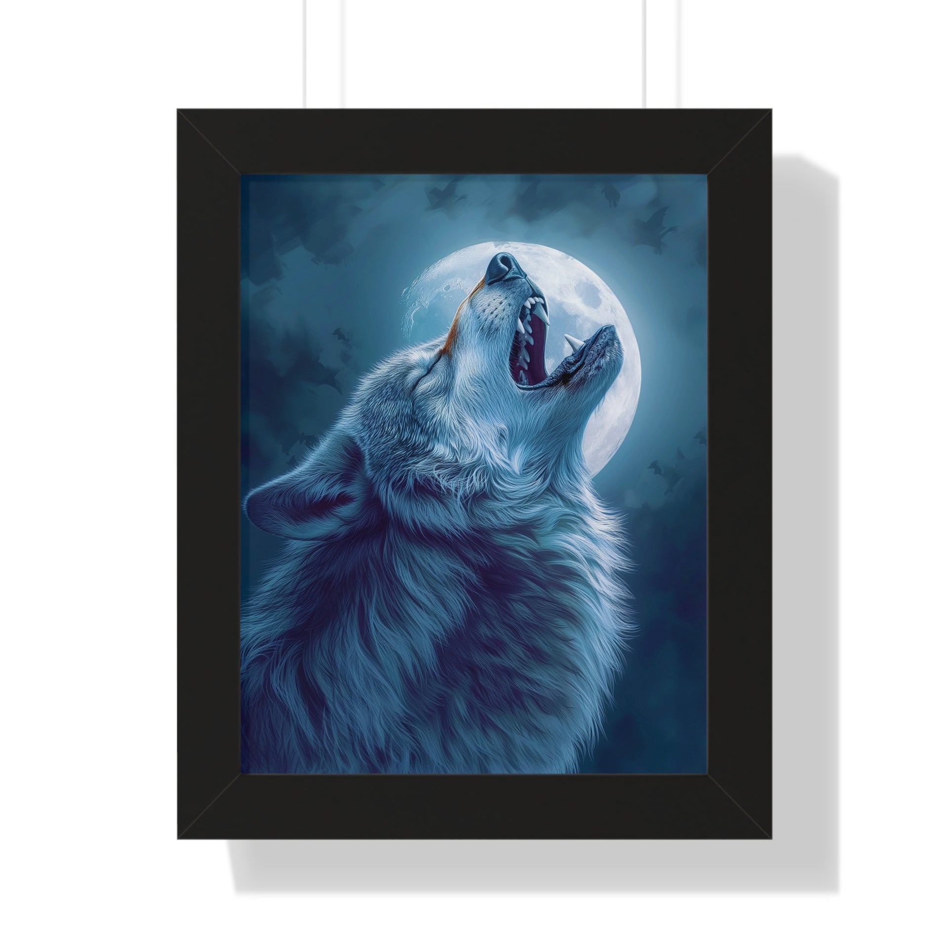 Midnight Howl: Epic Fantasy Wolf Poster Framed Vertical Poster