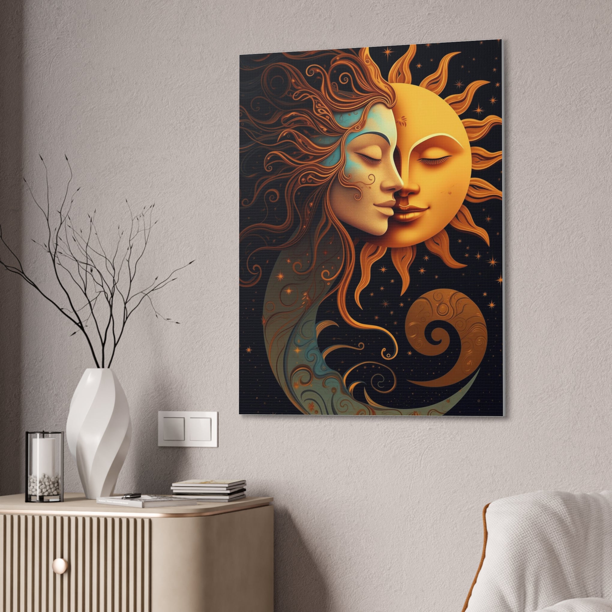 Celestial Harmony: Sun & Moon Canvas Print