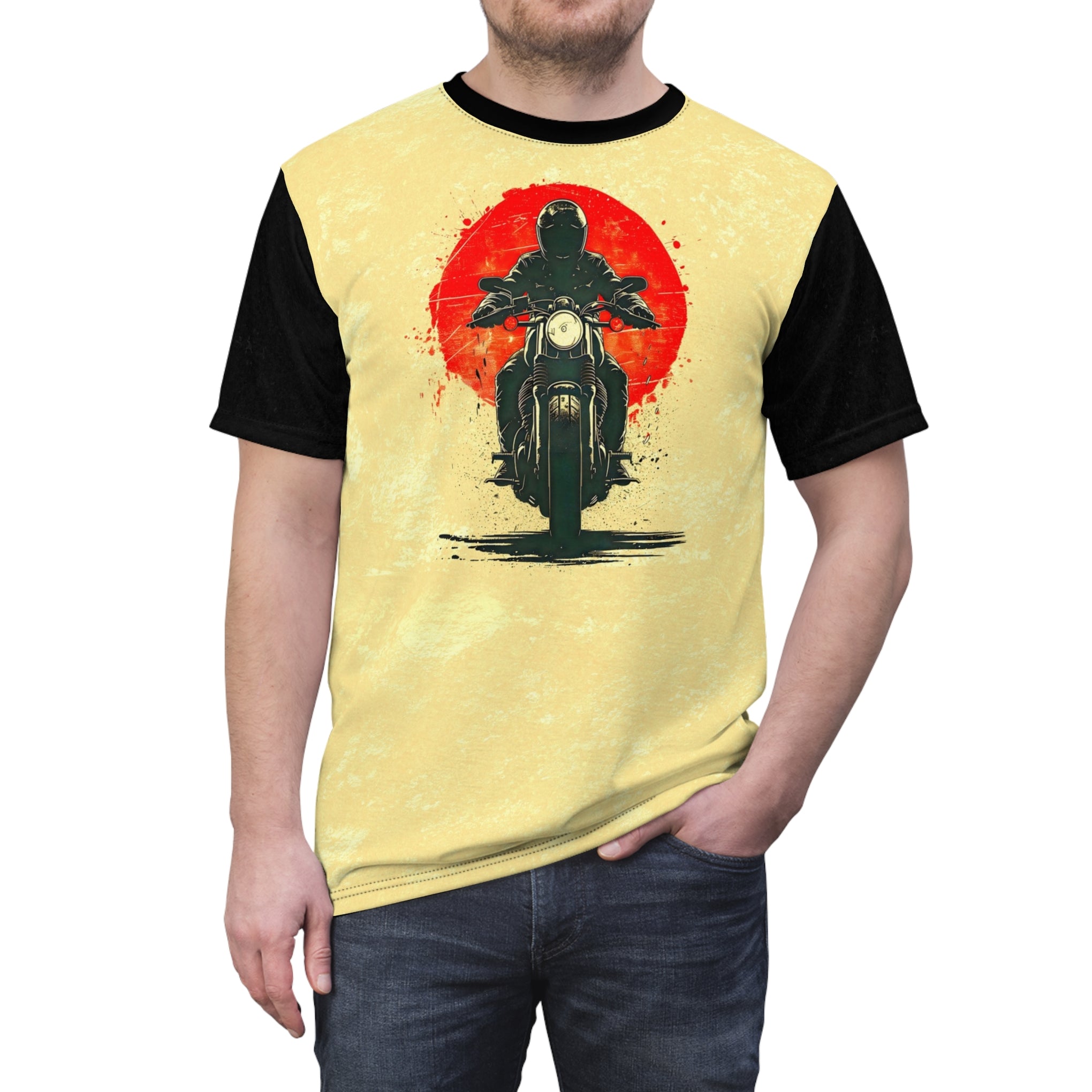 Ride into the Sunset - Motorcyclist Adventure Tee Unisex Cut & Sew Tee (AOP)