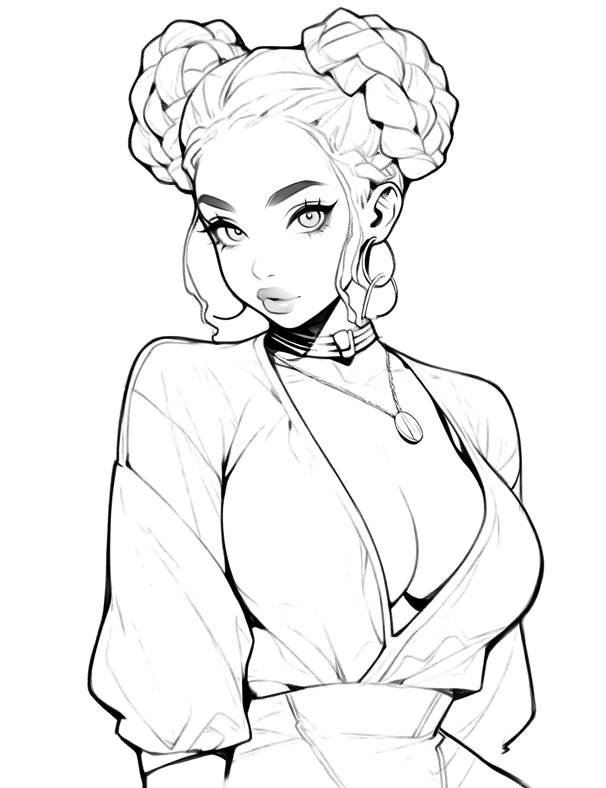 Afro-American Anime Waifu Printable Coloring Pages for Adults Infinite Visibility