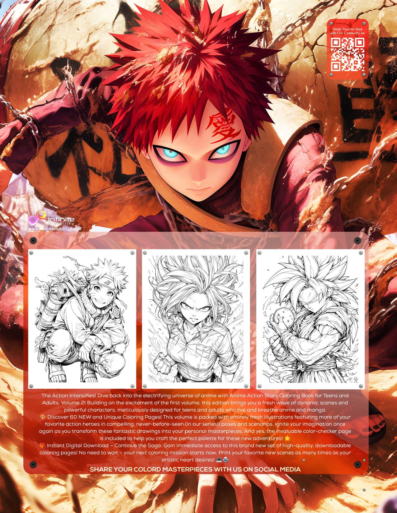 Anime Action Stars Coloring Book Vol 2 | 60 NEW Pages | Teens & Adults | Instant Digital Download