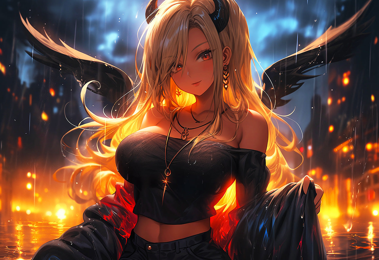 Crimson Descent: Anime Demon Girl Art - Infinite Visibility