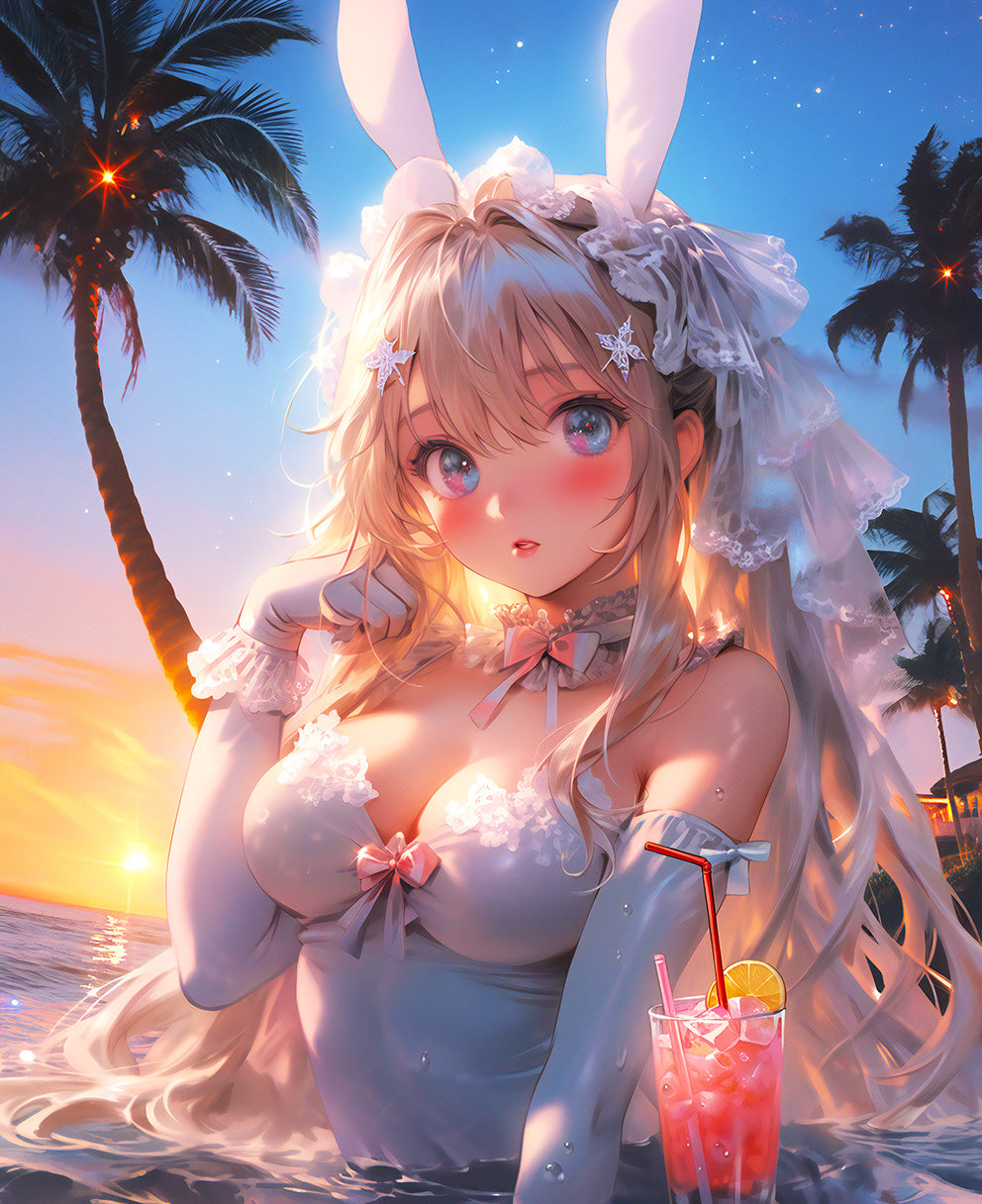 AquaBloom: Anime Beach Bunny Digital Dreamscape - Infinite Visibility