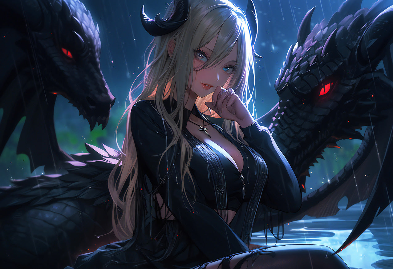 Candlelit Descent: Serene Anime Demon Girl Art - Infinite Visibility