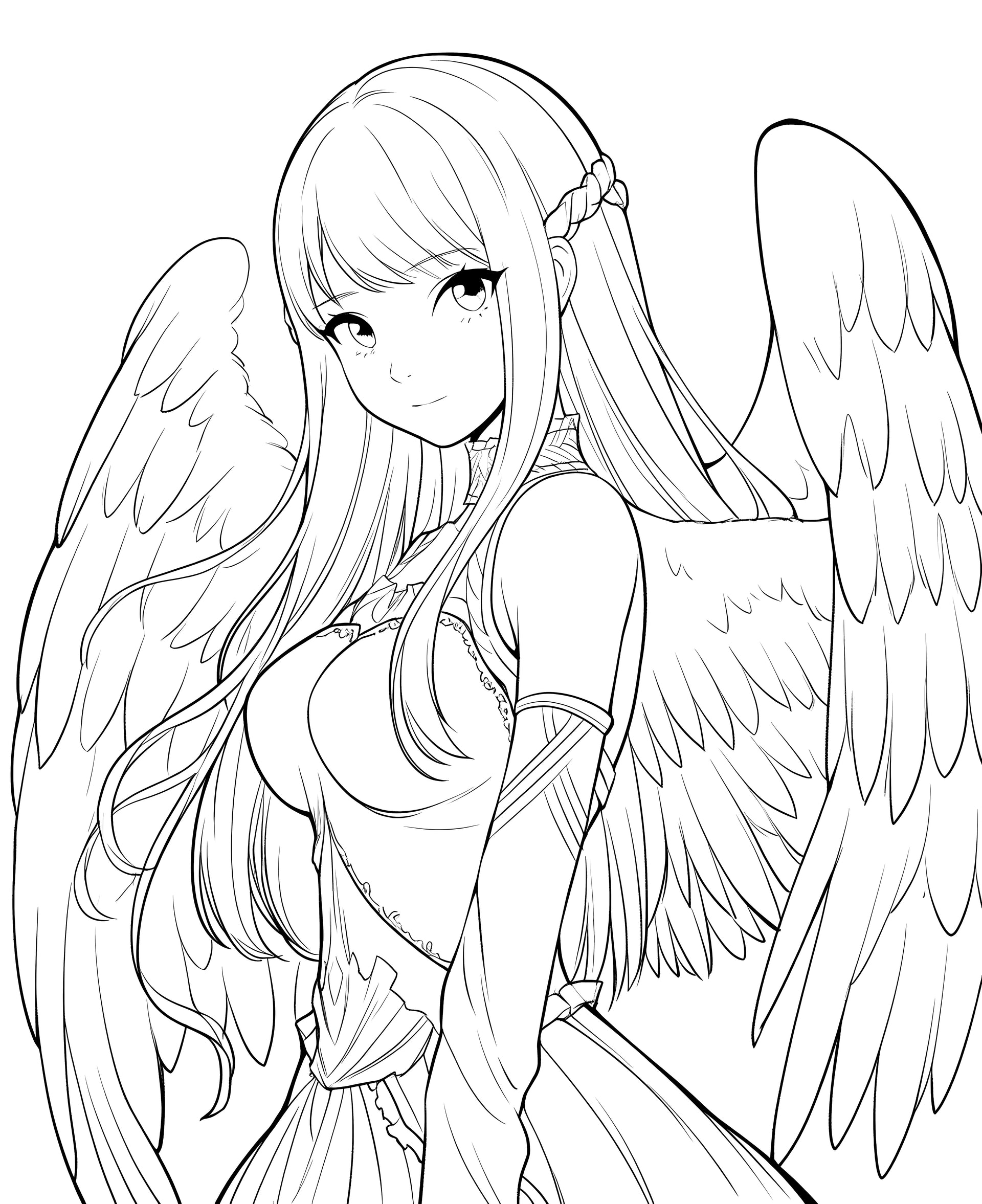 Celestial Beauty: Anime Angel Coloring Page