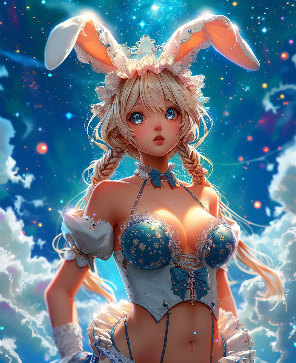 Celestial Bloom: Anime Sky Bunny Digital Art - Infinite Visibility